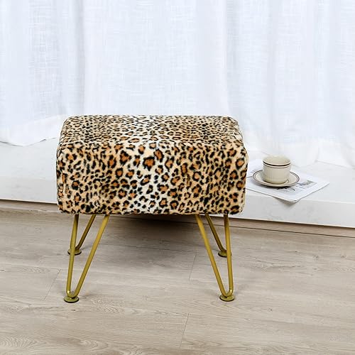 Miniatura 7 de Warmaxx Otomana rectangular con estampado de leopardo de 19 x 13 x 17 pulgadas, banco de entrada de piel sintética, reposapiés, asiento de guepardo,