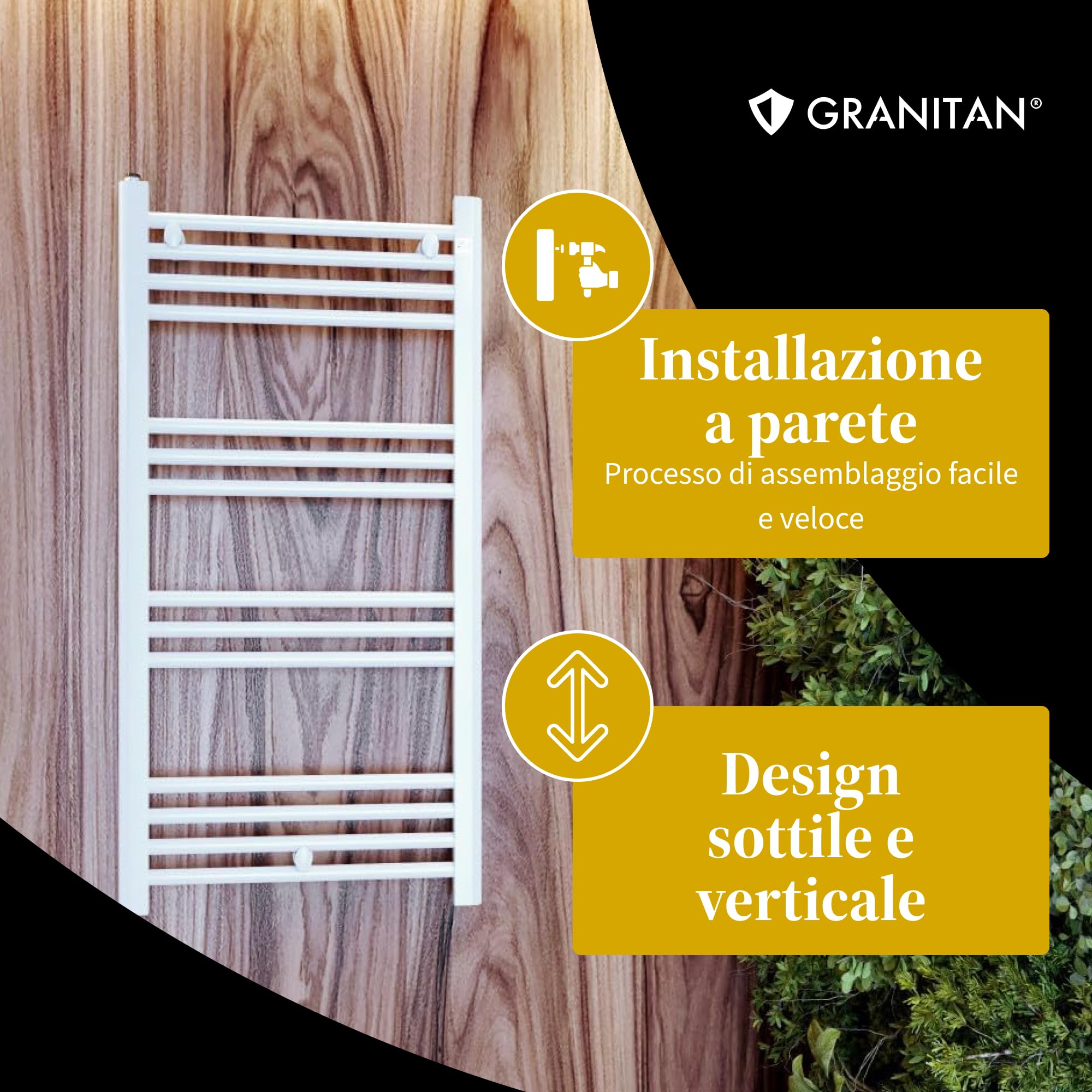 Granitan Termoarredo Bagno 50x100 cm - 440W - Termo Arredo da Bagno - Termoarredo Idraulico - Termosifone da Parete - Bianco