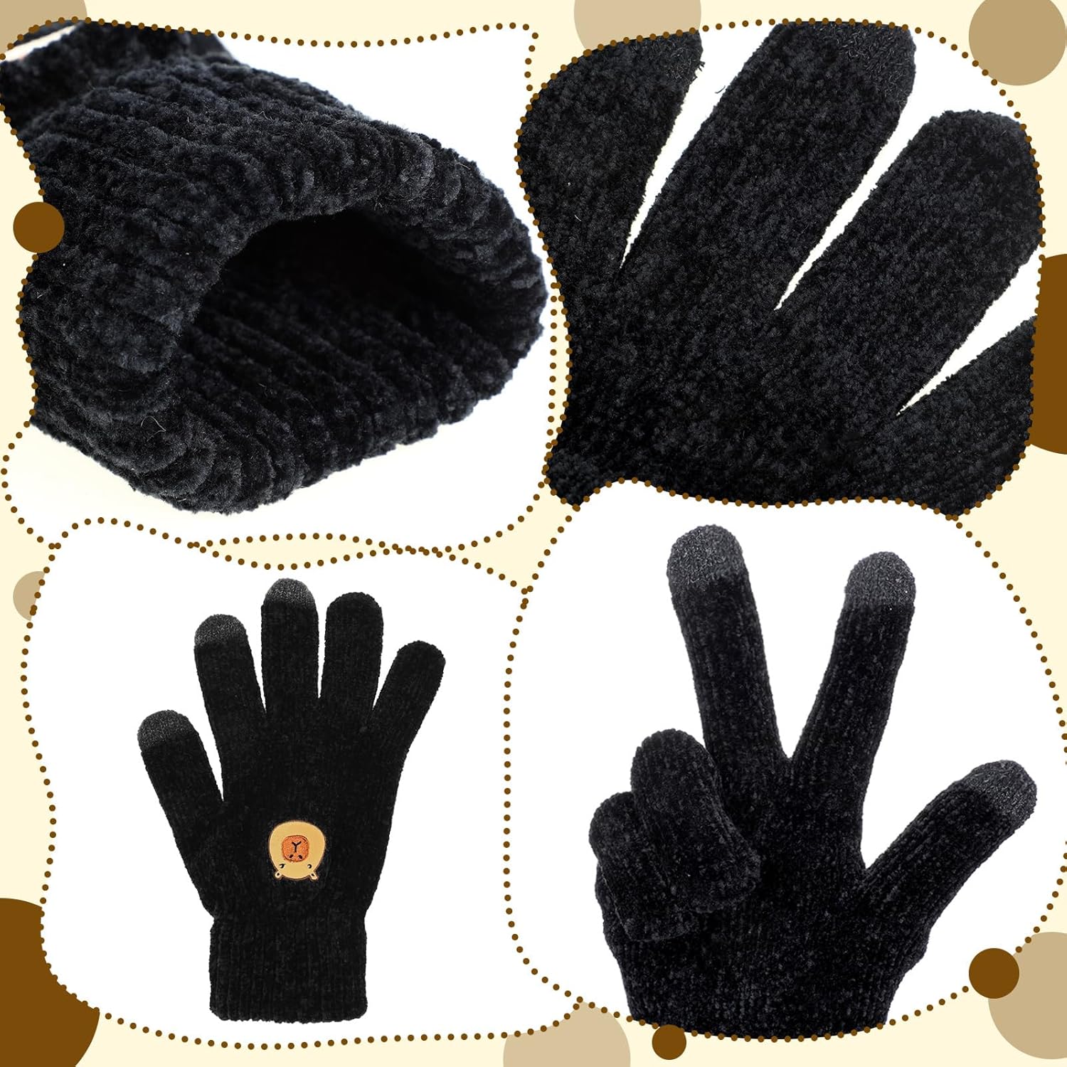 Jecery Winter Knit Hat Warm Beanie Long Scarf Touch Screen Gloves Set Knit Long Neck Scarves Skull Cap Gloves for Women Men - Image 3