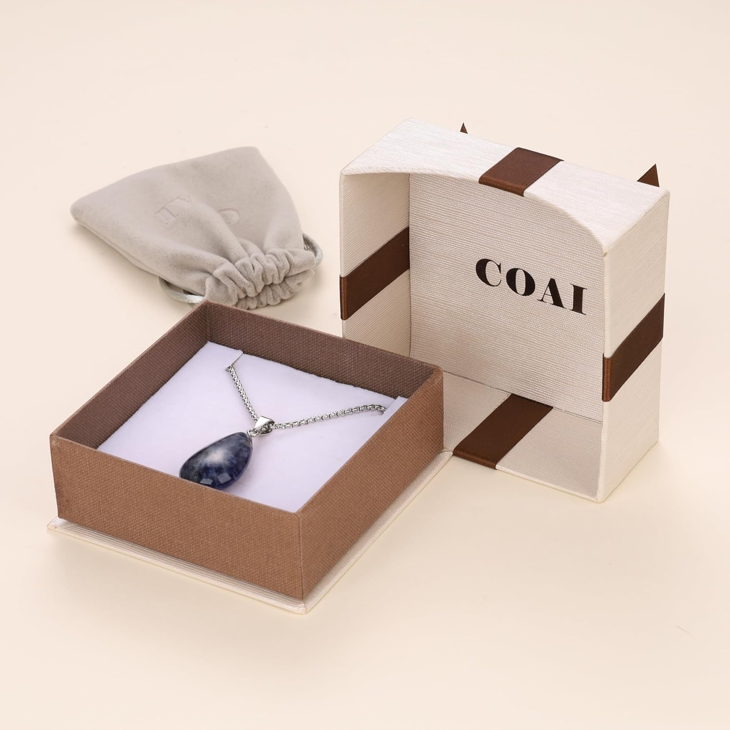 COAI Teardrop Gemstone Necklaces for Women, Crystal Jewelry for Women, Amethyst/Aquamarine/Black Obsidian/Labradorite