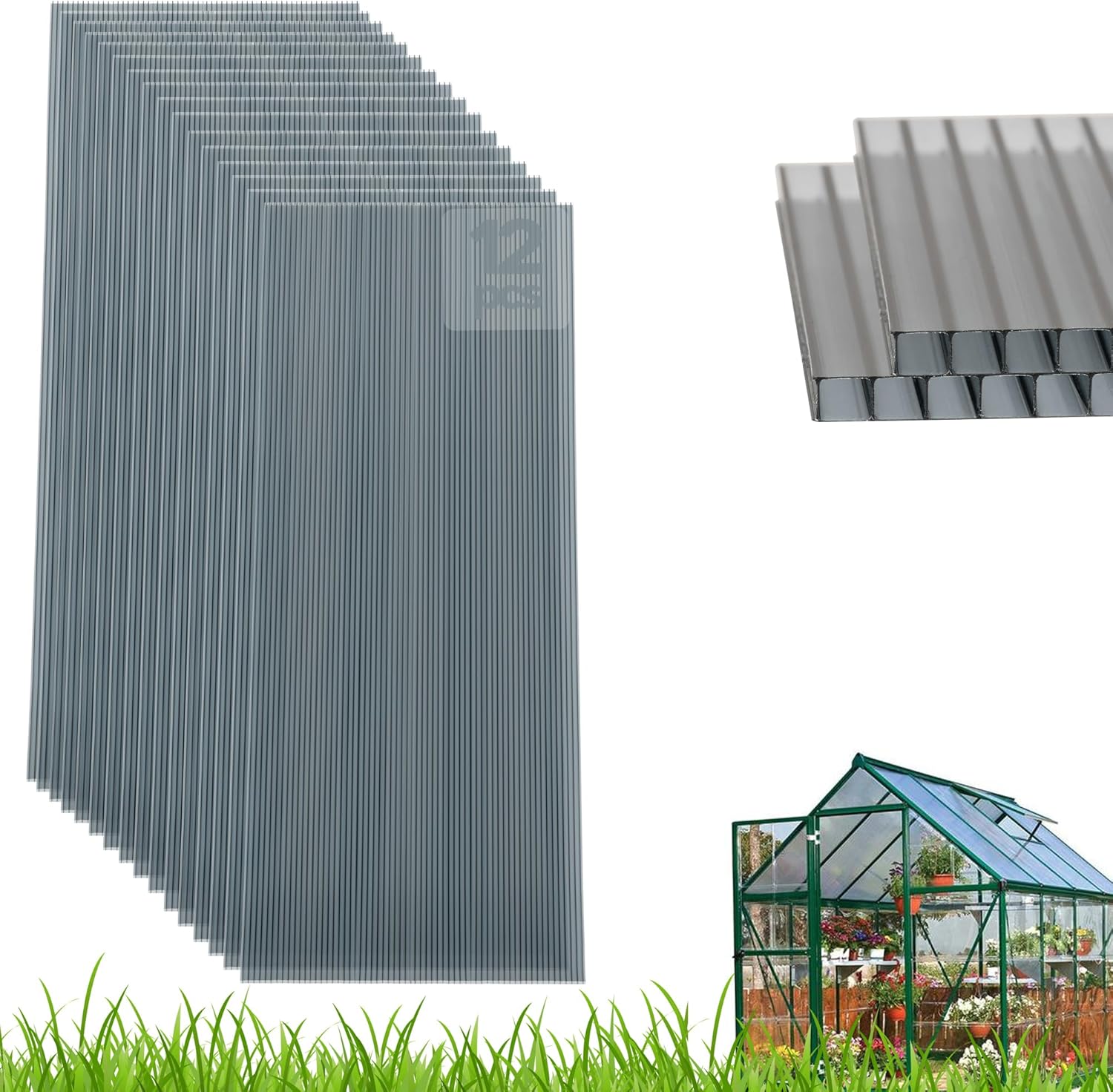 12Pcs Polycarbonate Outdoor Roofing Plates, 5" x 2" x 0.24'' Polycarbonate Panels for Greenhouses, Waterproof, UV - Resistant, Reinforced Blue - Toned Sheets for Patio Covers, Dividers