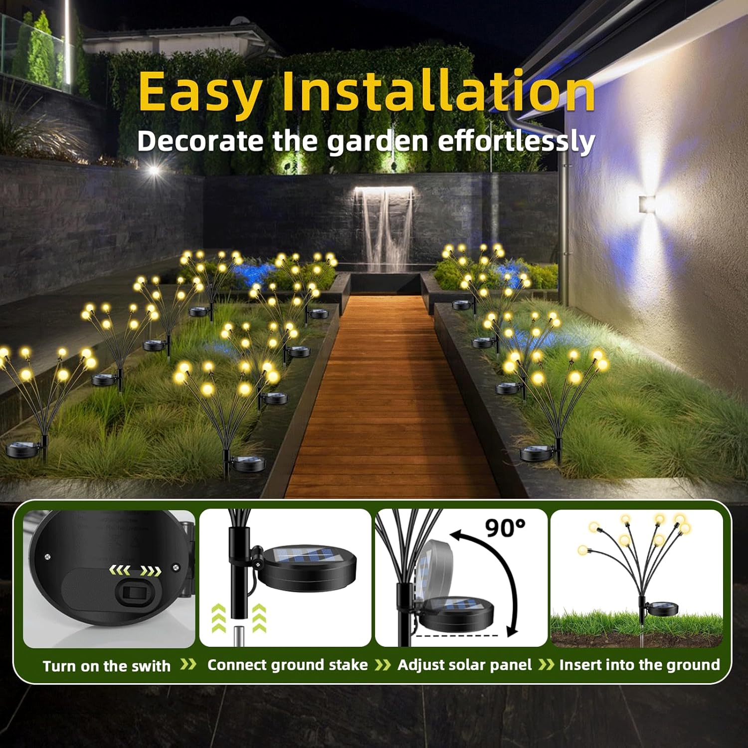 SCNNC Solar Lights Outdoor - 4Packs, 32 LEDs Garden Lights Solar Powered Firefly Lights IP65 Waterproof for Lawn Yard Patio Pathway & Landscape Garden Decoration Gifts