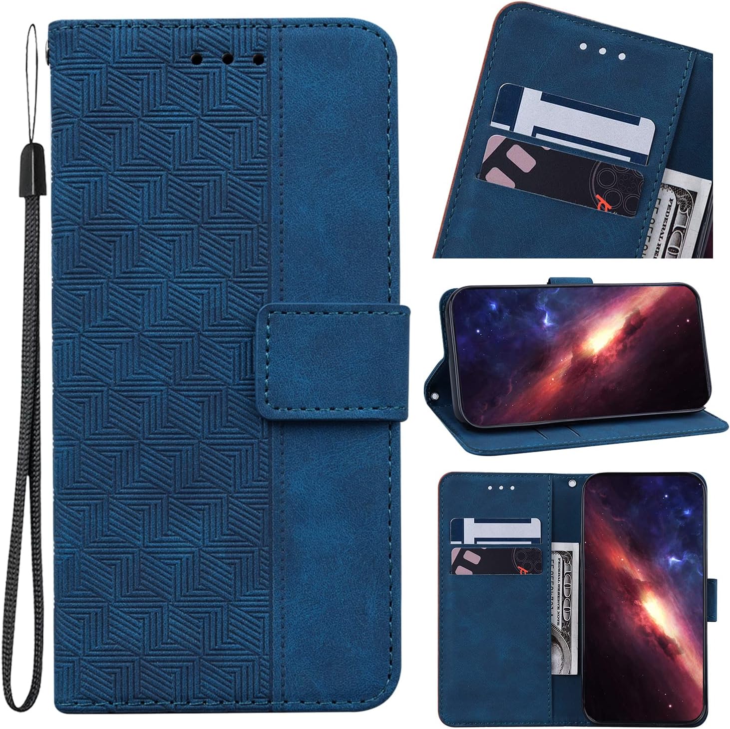 Smartphone Case Compatible with Nokia C12 4G, Compatible Models for Nokia C12 4G Card Slot, Magnetic Clasp, Flip Stand PU Leather + Smartphone Case Blue