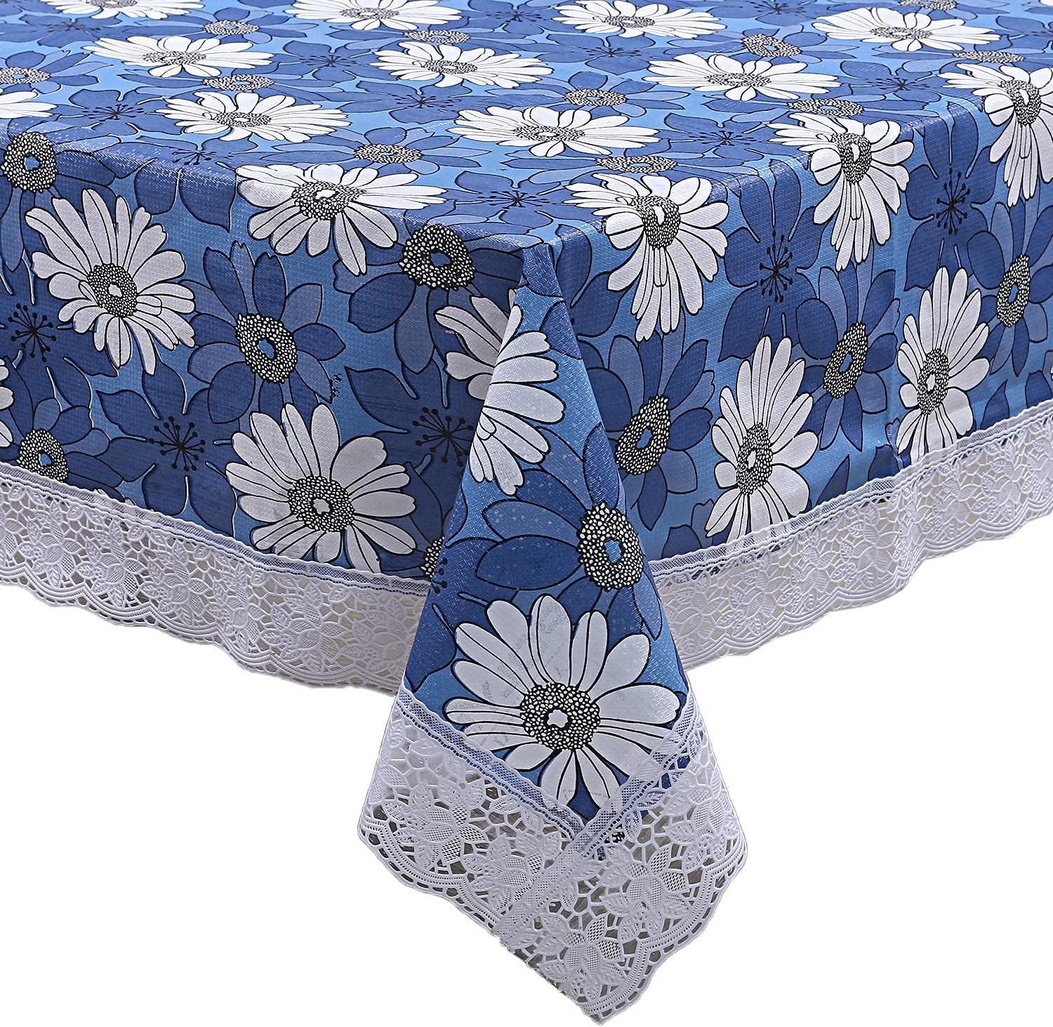 Kuber Industries 40x60 Flower Design PVC Waterproof, Antislip & Wipe Clean Center Table Cover for 4 Seater (Blue)-HS43KUBMART25562
