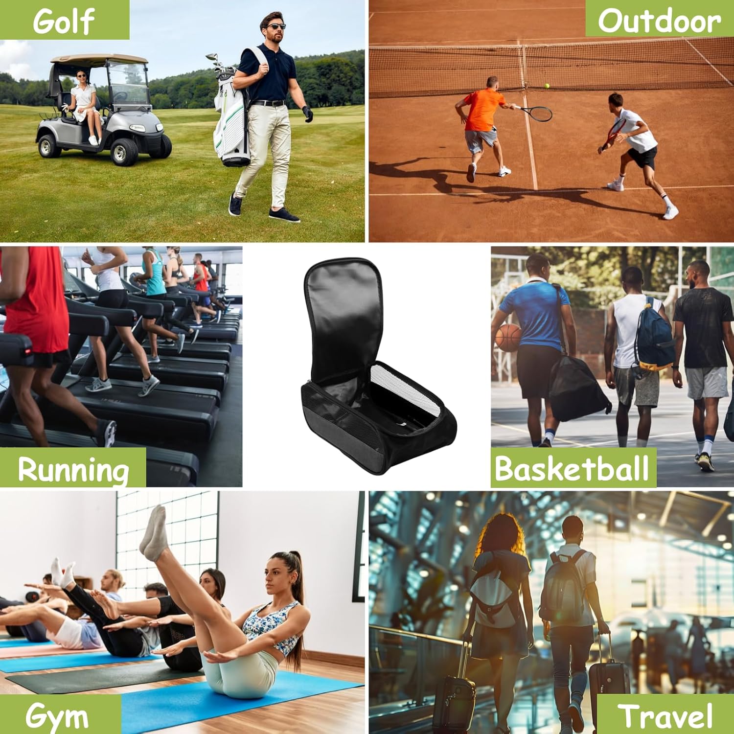 Golf Shoe Bag for Men Women, Mesh Travel Bag for Shoes, Water Proof Ventilation Shoe Bags for Gym, Outdoor Shoes Carrier with Zippered and Handle (Black-1 Pack) - Image 7