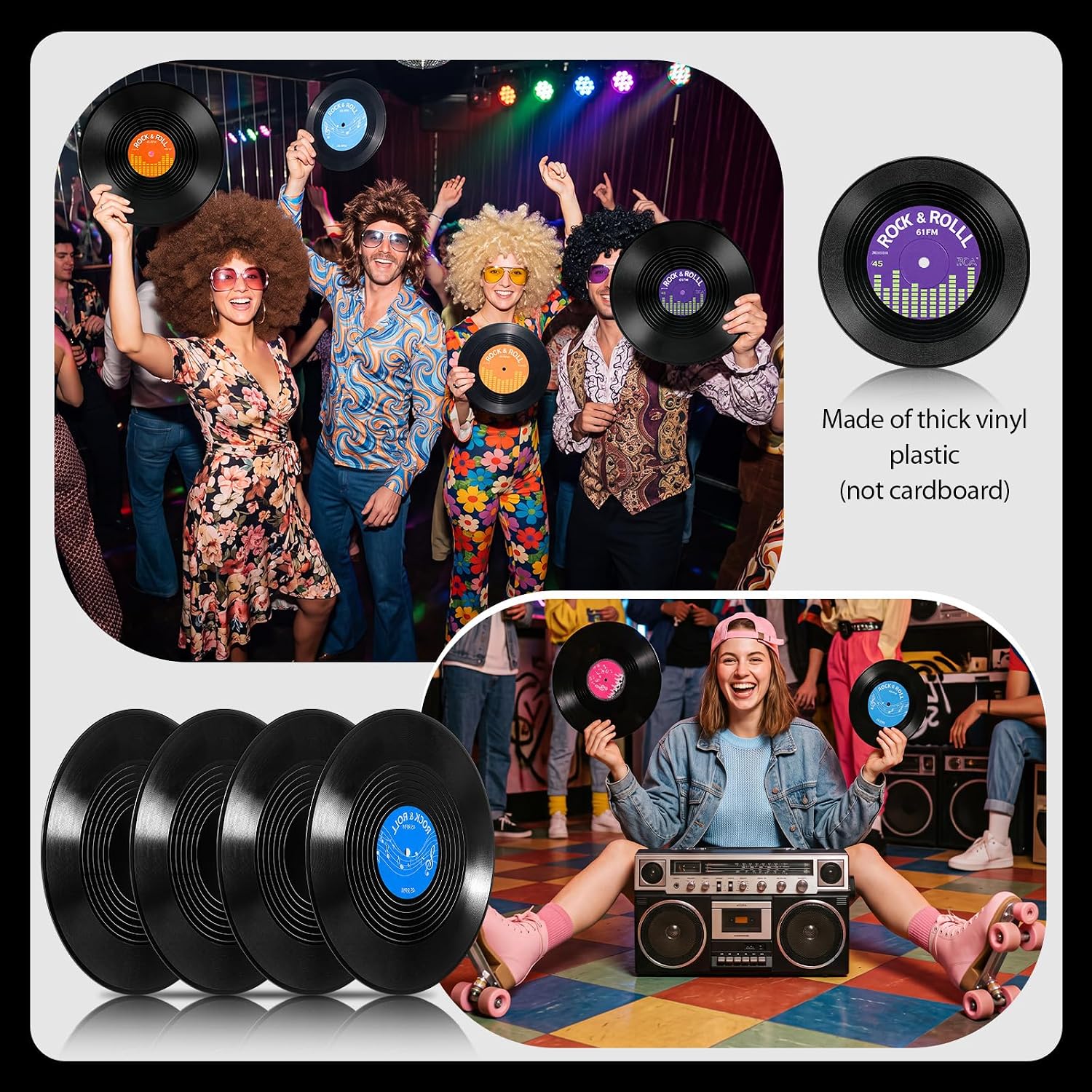 Tellegloww 12 Pcs Fake Vinyl Records Wall Decor Plastic Retro, Colorful image 4