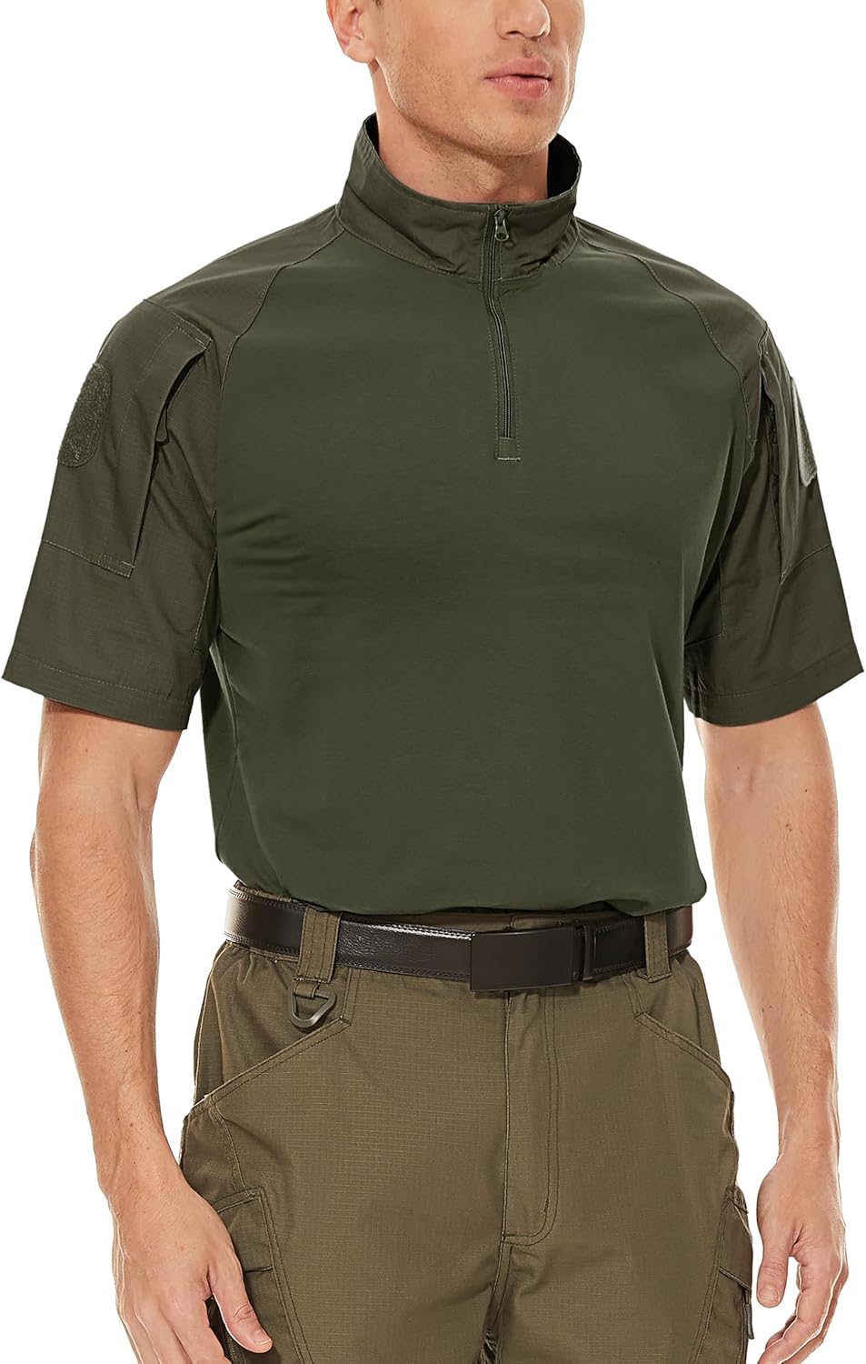 TACVASEN Men's Tactical Shirt Short Sleeve Combat Shirt 1/4 Zip with Pockets Military Army Paintball Airsoft Breathable