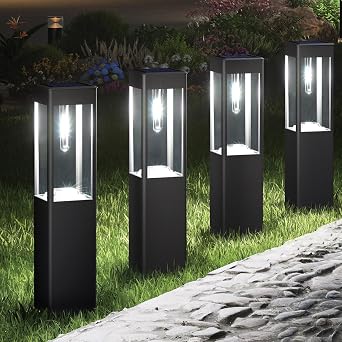 Joomer Solar Lights Outdoor Garden White 4 Packs Square LED Path Light | Garden Lights Solar Powered Waterproof Pathway Lighting Decoration Auto ON/OFF for Patio Driveways Landscape Lawn Yard