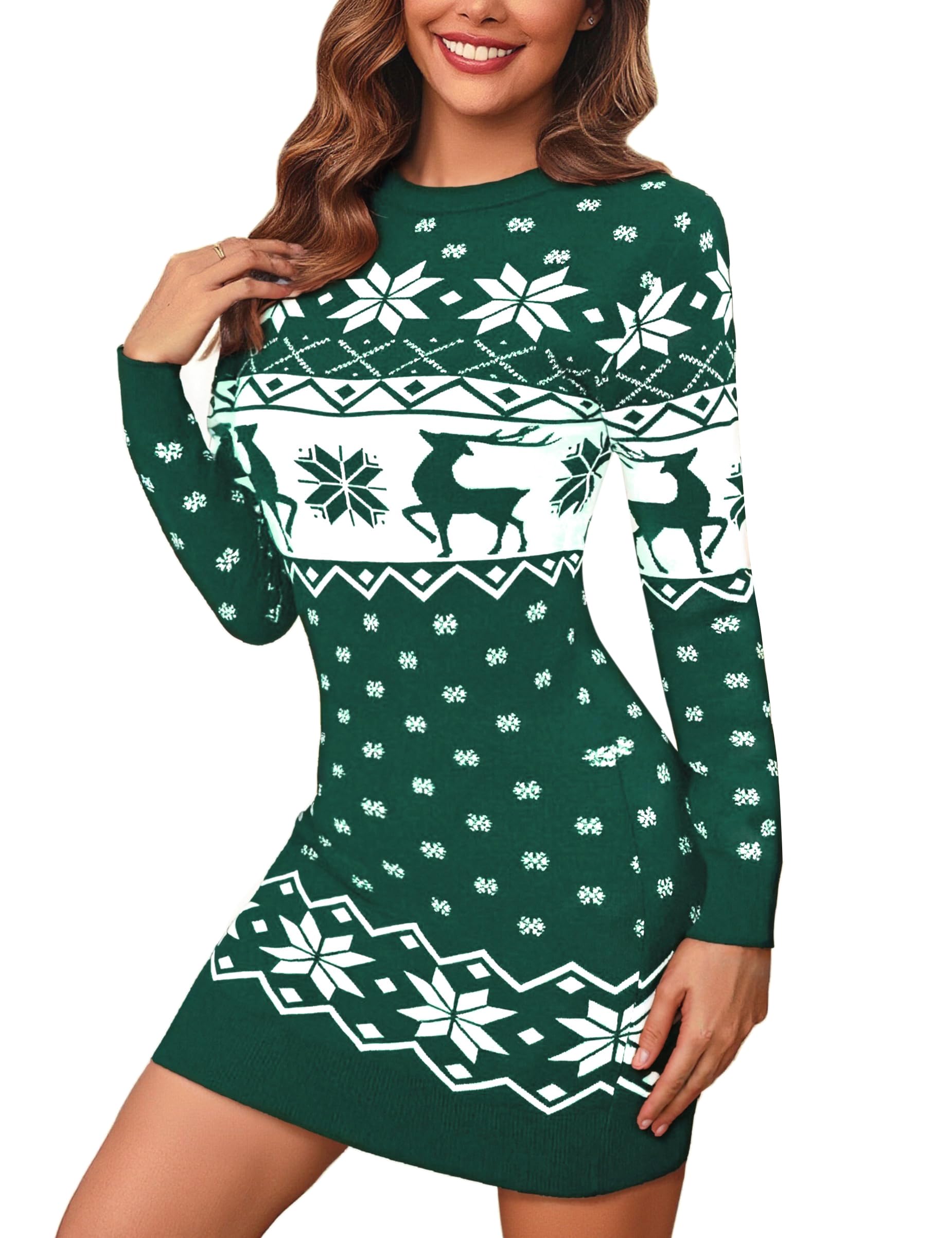 Bresdk Strickkleid Damen Weihnachten Langarm Pulloverkleid Knielang Elegant Winterkleid Strickpullover