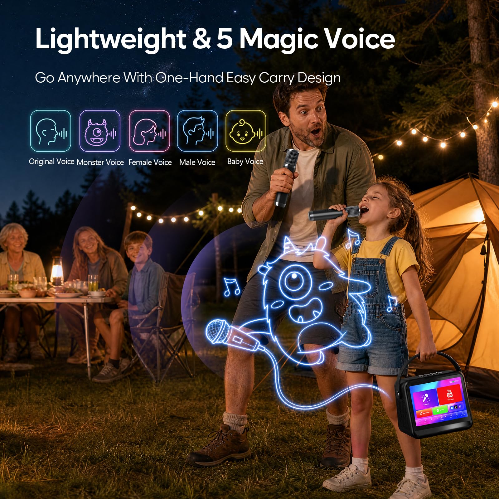 Ankuka Karaoke - Máquina de karaoke con pantalla y pantalla integradas, compatible con Wi-Fi, Bluetooth, USB y tarjetas TF, dispositivo de karaoke portátil para fiestas en casa y reuniones familiares