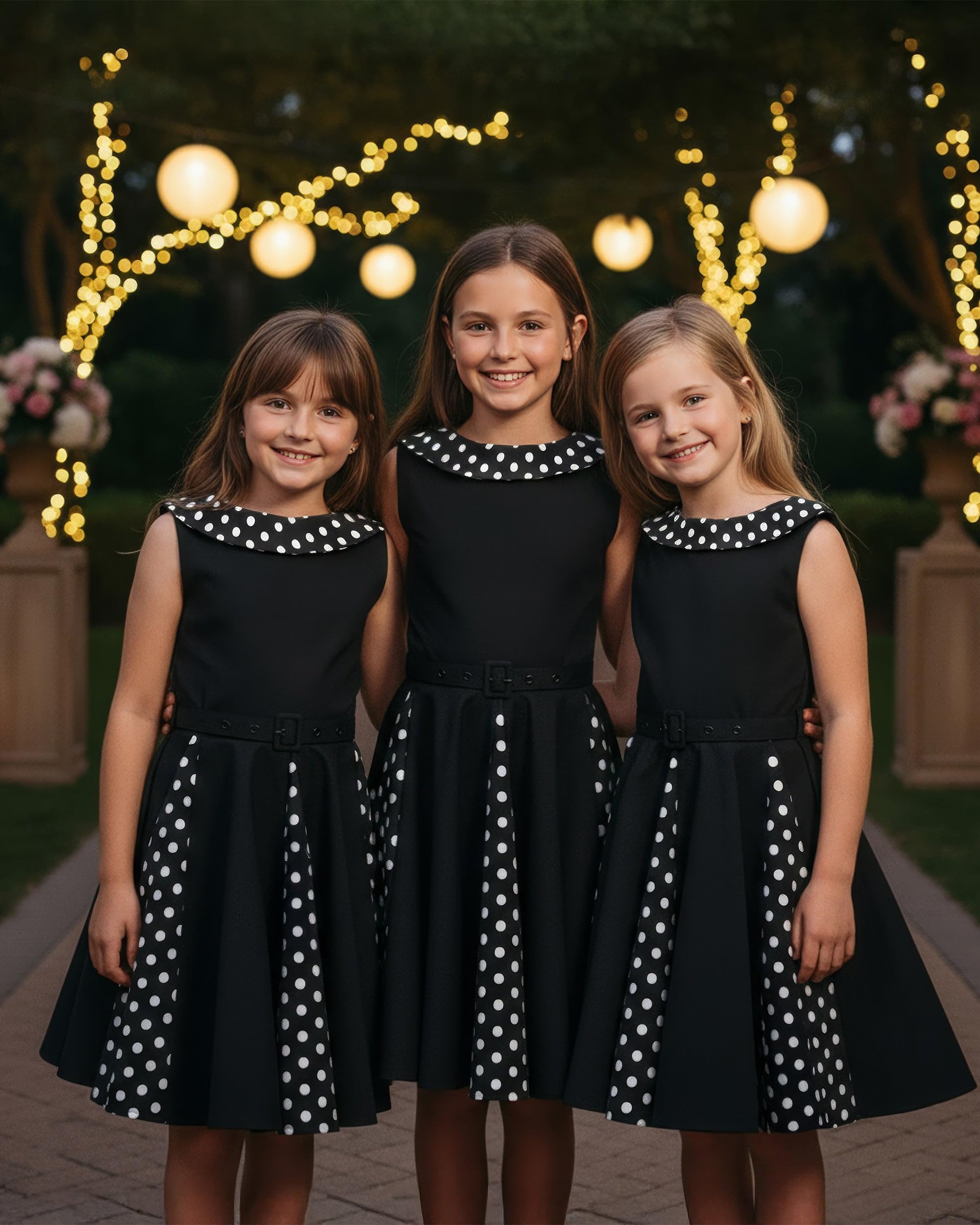 BlackButterfly Vestito Bambina Alexia a Barchetta | Gonna a Ruota, Pannello a Pois, Senza Maniche, Foderato, Zip Dietro, Cintura Removibile, 3-14 Anni