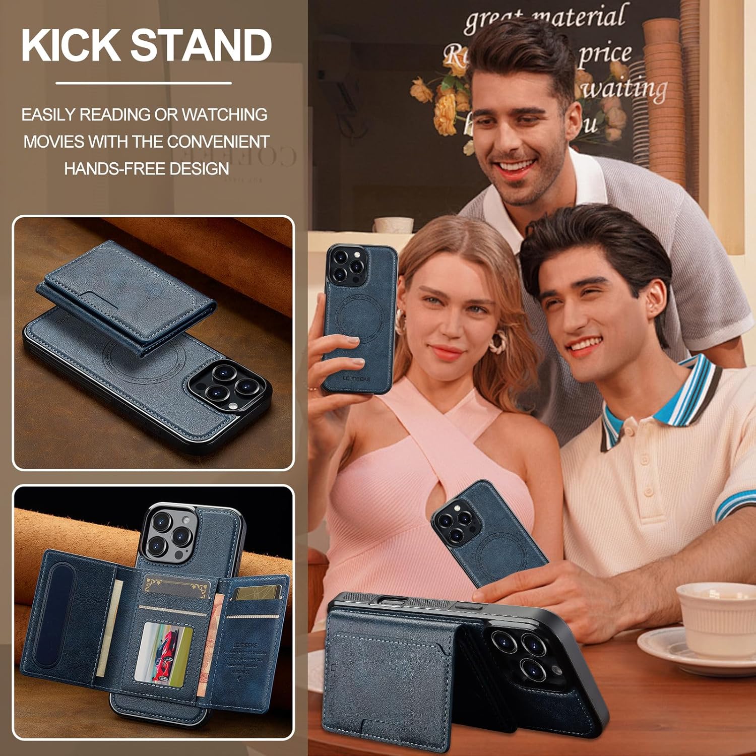 SZHAIYU L5 2 in 1 Detachable Leather Wallet and Phone Cases Compatible with iPhone 16 Pro Max Case with Card Holder RFID Blocking, Compatible with Magsafe Charging 6.9'' (Blue,IP 16 Pro Max) - Image 5