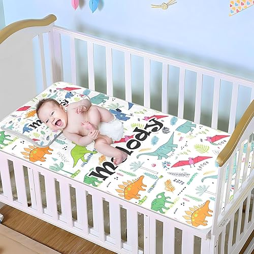 Miniatura 3 de Custom Dinosaurs Crib Mattress Protector Pad for Boys Girls Baby Ice Silk Mat Bed Mini Crib Mattres Pad Cover Cooling Mattress Topper Play Mat, 52"