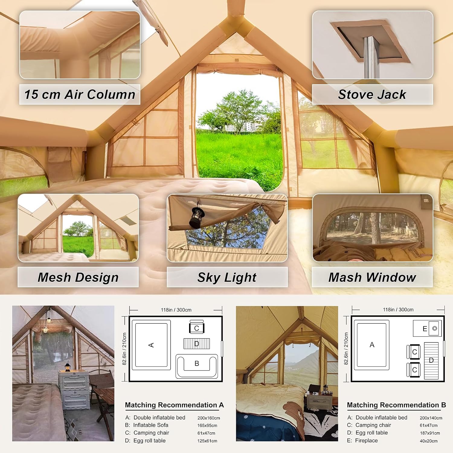 Inflatable Tents for Camping, Large Inflatable Camping Tent with Hand Pump, Easy Setup Tents for 4-6 People, Portable Glamping Tent