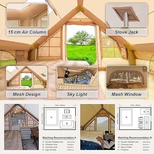 Miniatura 4 de Tiendas inflables para acampar, tienda de campaña inflable grande con bomba de mano, tiendas de campaña de fácil instalación para 4 a 6 personas,