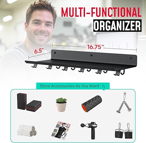 Miniatura 2 de Estante flotante de 1 nivel compatible con accesorios tonales, estante de almacenamiento de gimnasio en casa, organizador de montaje en pared para