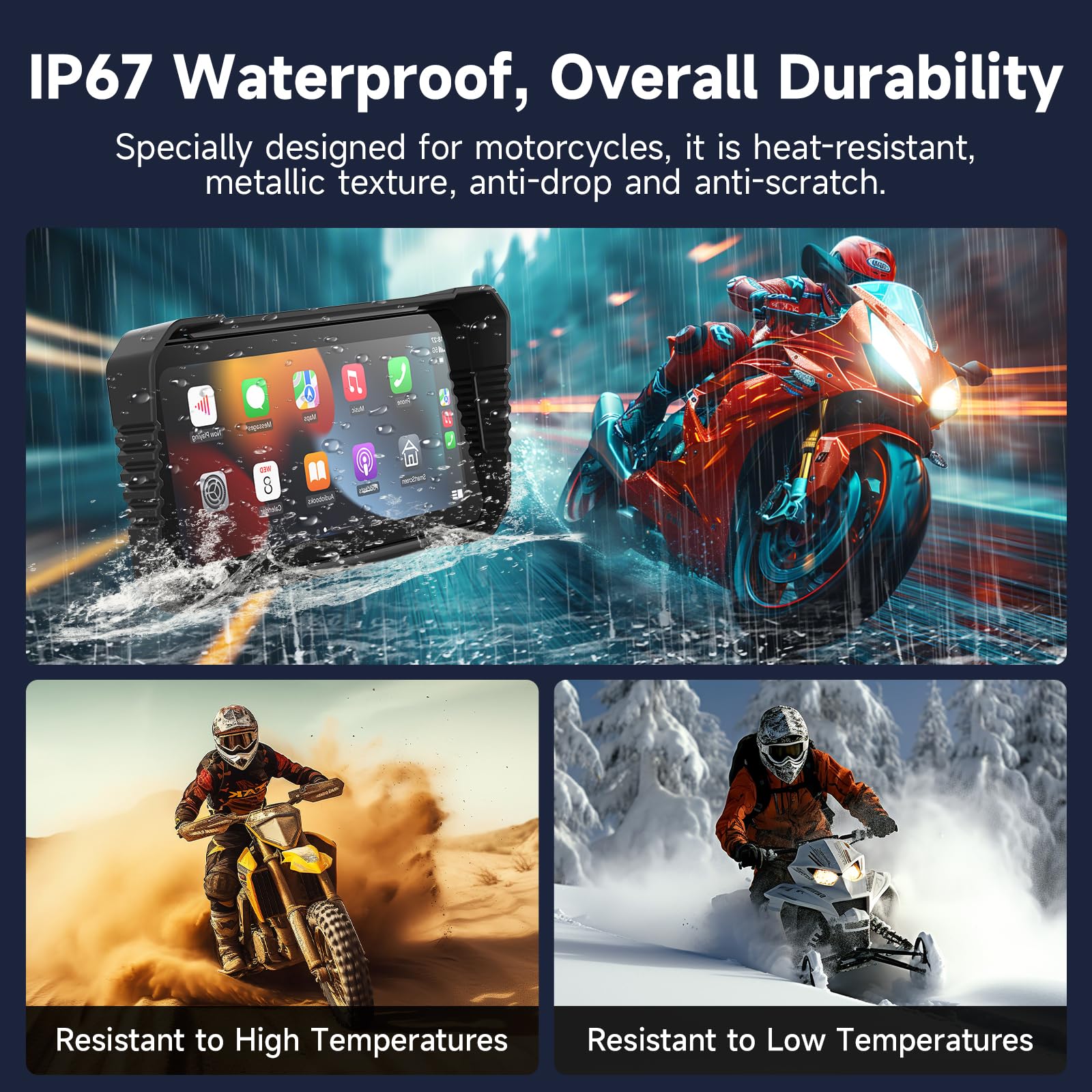 Vtopek Carplay Moto 6,25 Pollici Dashcam 4K+1080P Dual Camera Impermeabile Navigazione GPS Bluetooth Siri 64GB