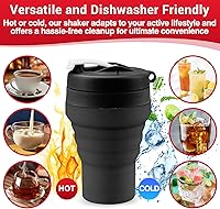 Vista 7 de Collapsible Protein Shaker & Water Bottle Food-Grade, Leakproof Lid 600mL/20oz Shaker Cup - Reusable Silicone Shaker Cups for Protein Shakes with