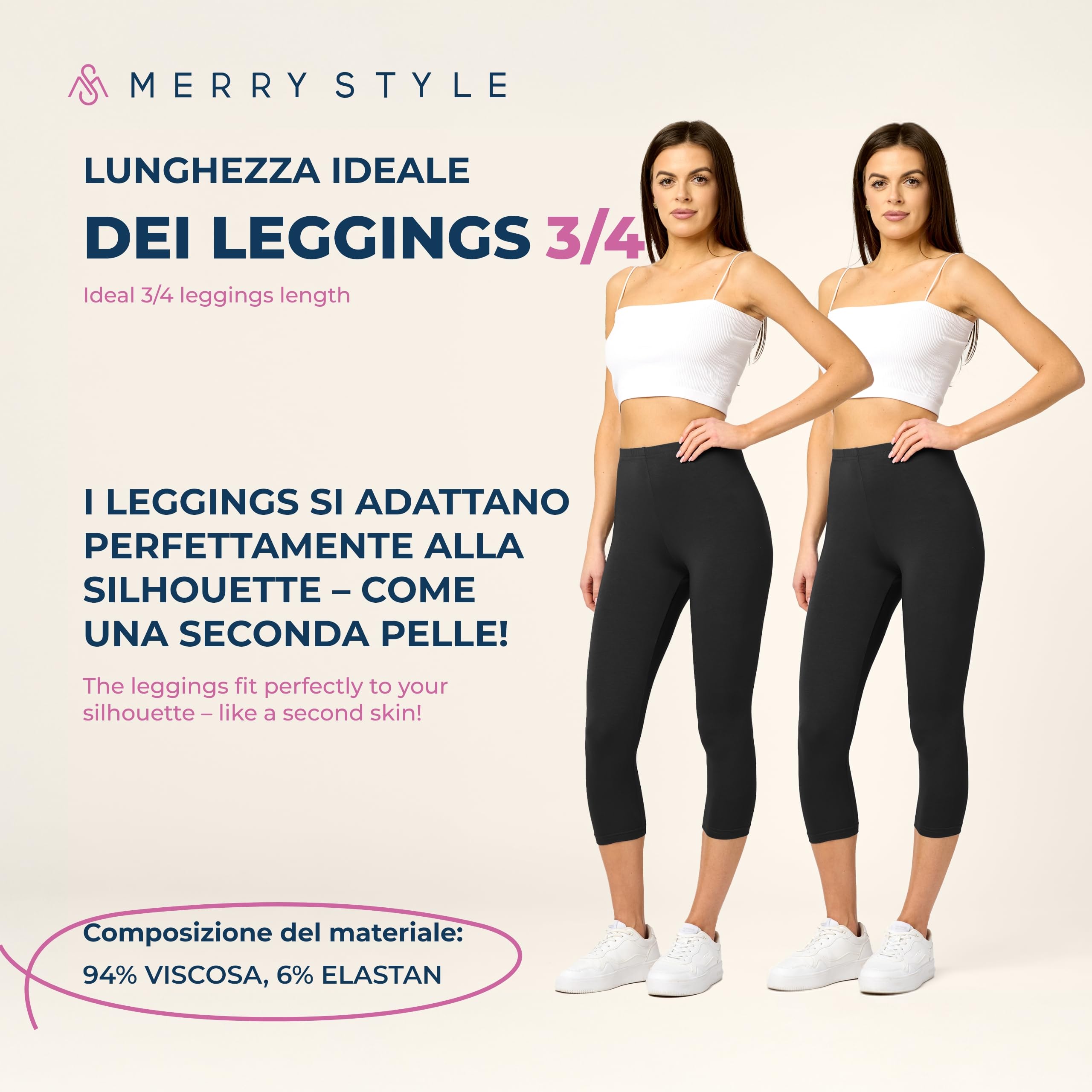 Merry Style Leggins Corti Donna 3/4 Pantaloni Capri Leggins Donna in Viscosa Traspirante, Pantaloncini Fitness Corti per Sportivi o Casual (2Pack) MS10-144