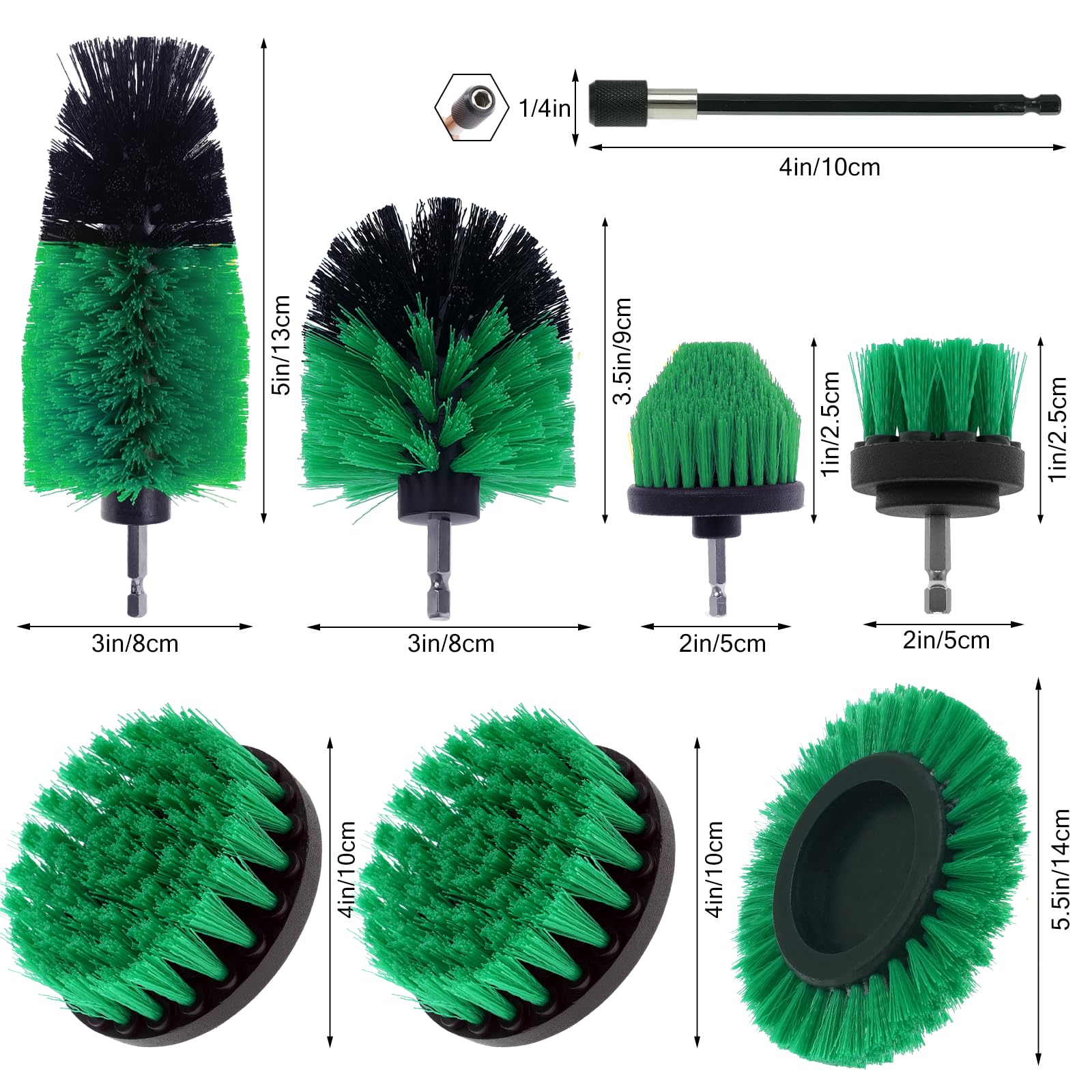 Lot de 8 brosses à récurer pour perceuse, kit de brosses à récurer de nettoyage électrique avec extension longue, brosses à récurer tout usage pour voiture, joint, sol, baignoire, salle de bain