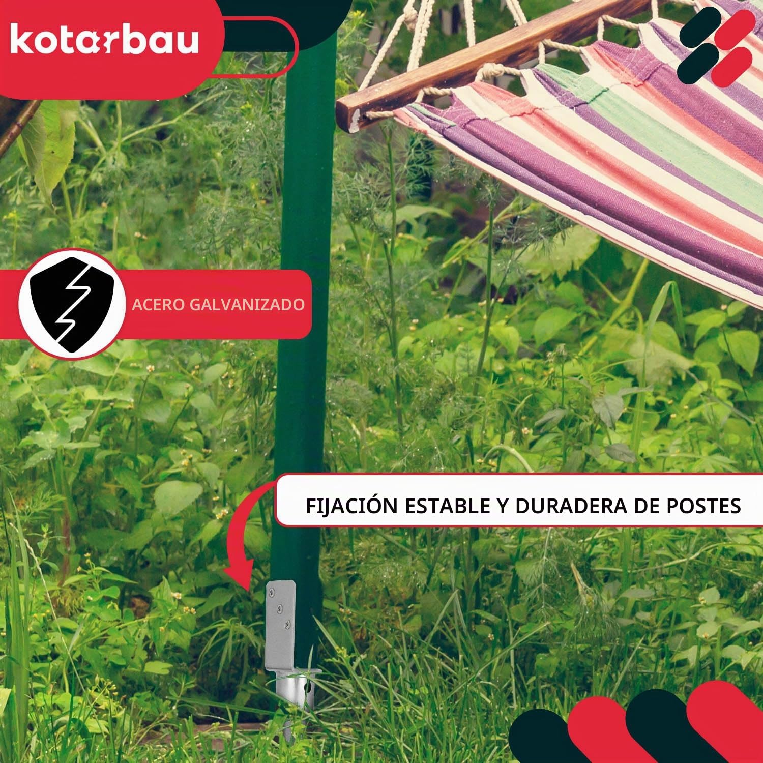 KOTARBAU® 4 soportes para postes L para atornillar, L 735 mm, acero galvanizado, manguito de impacto, base de poste, base en L, anclaje de tierra, ancla, poste de madera, valla de jardín