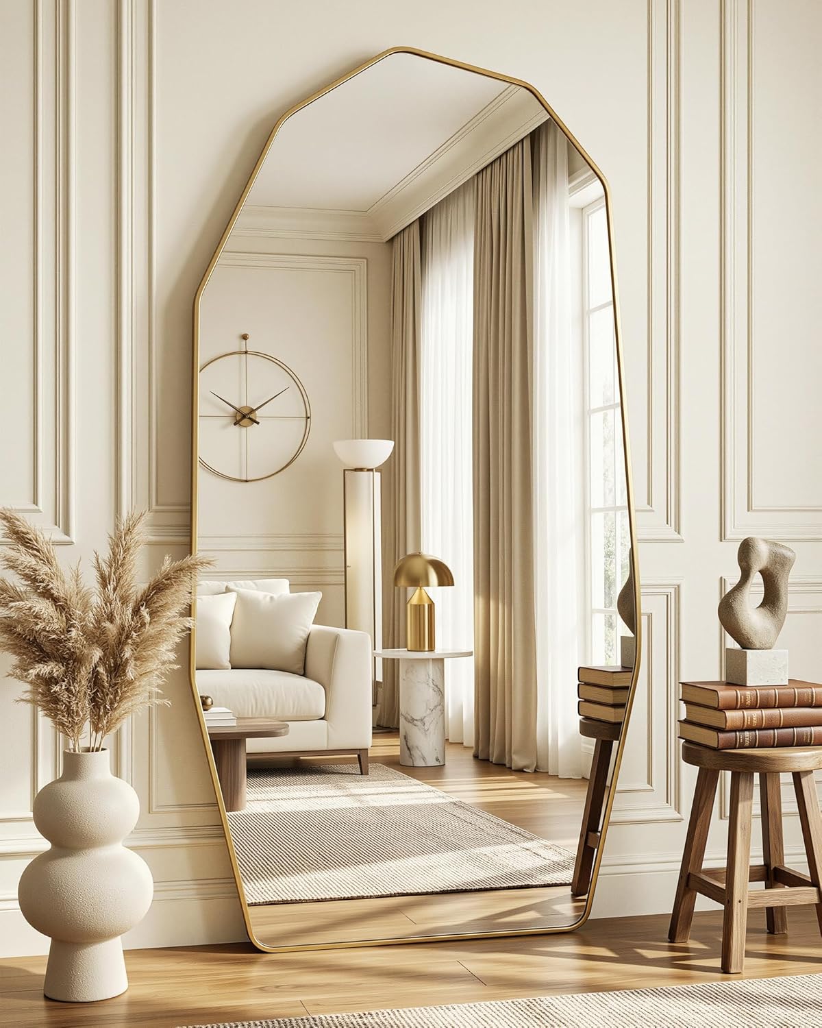 Antok Full Length Mirror, 76"x34" Floor Mirror, Free Standing Wall Mounted or Leaning Full Body Mirror with Aluminum Alloy Frame, Diamond Irregular for Bedroom Entryway Cloakroom, Gold