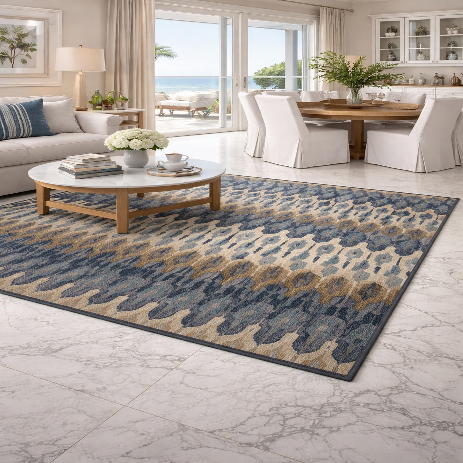 Alfombras extragrandes de 200x300 cm Rururug en azul geométrico