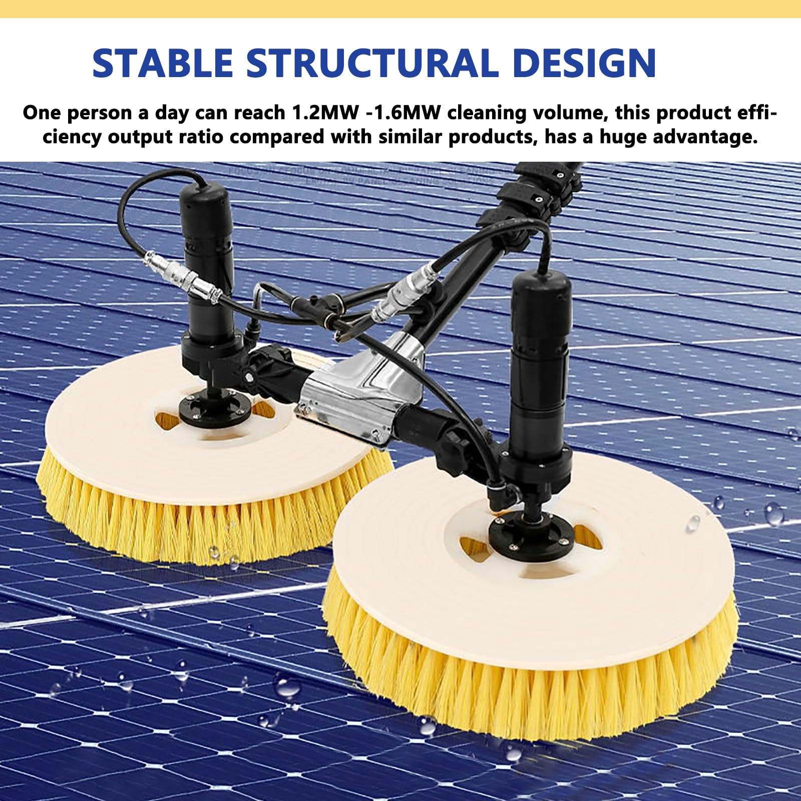 Kit de Limpieza de Paneles Solares EléCtricos con PéRtiga Alimentada Por Agua, 2 Cepillos Redondos, y Cable de 7,5 M, Cepillo para Equipos de Limpieza de Paneles Fotovoltaicos ,7.5m-Plug-intype