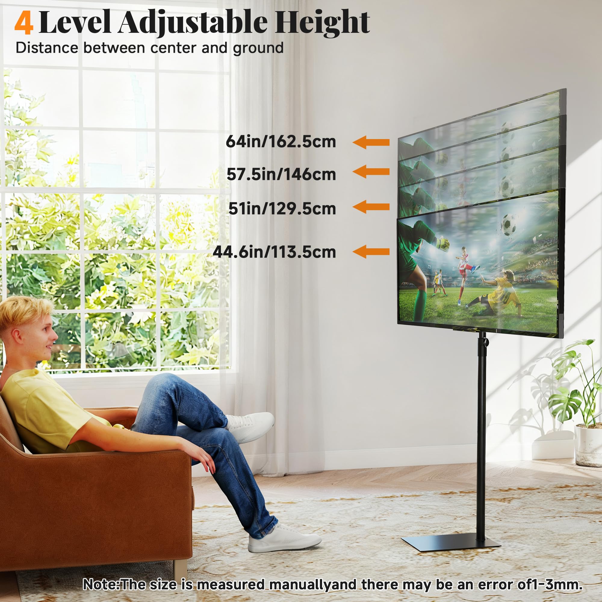 Bimiti - Supporto per TV con supporto girevole a 100 gradi, altezza regolabile e inclinabile, ripiano regolabile in altezza per schermi piatti o schermi curvi da 14 a 32"