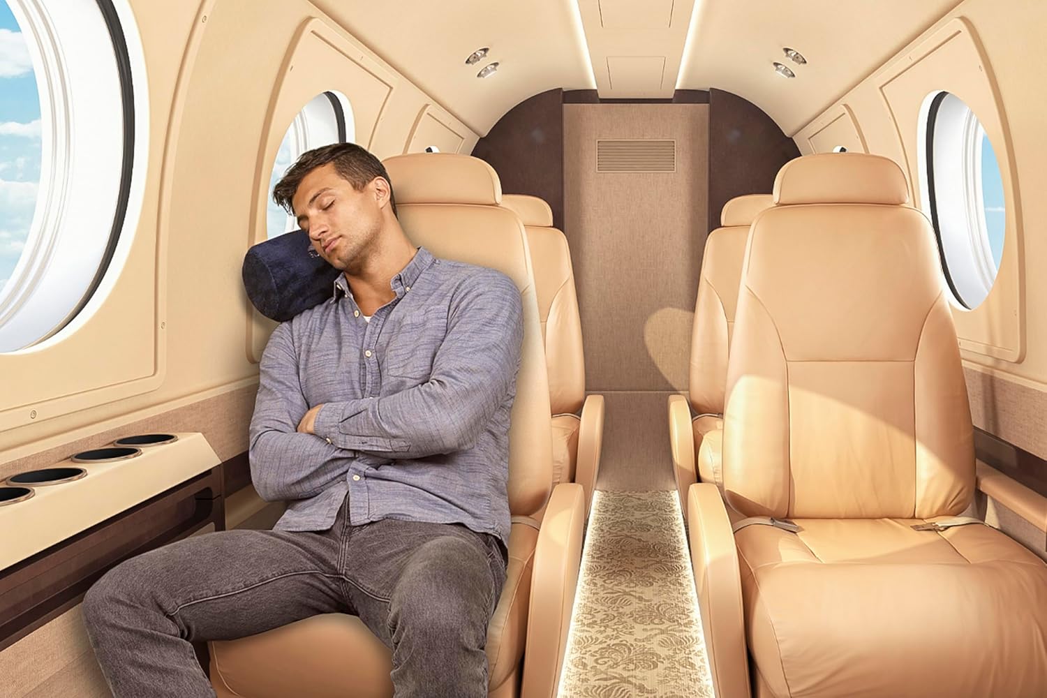 BlueHills Travel Blanket Pillow Rolled Premium Soft Plush Airplane Throw Traveling Essential Gift Compact in a Bag 70 X 48 inches Long Plane Flight Portable Lightweight Navy Blue R04 - Image 7