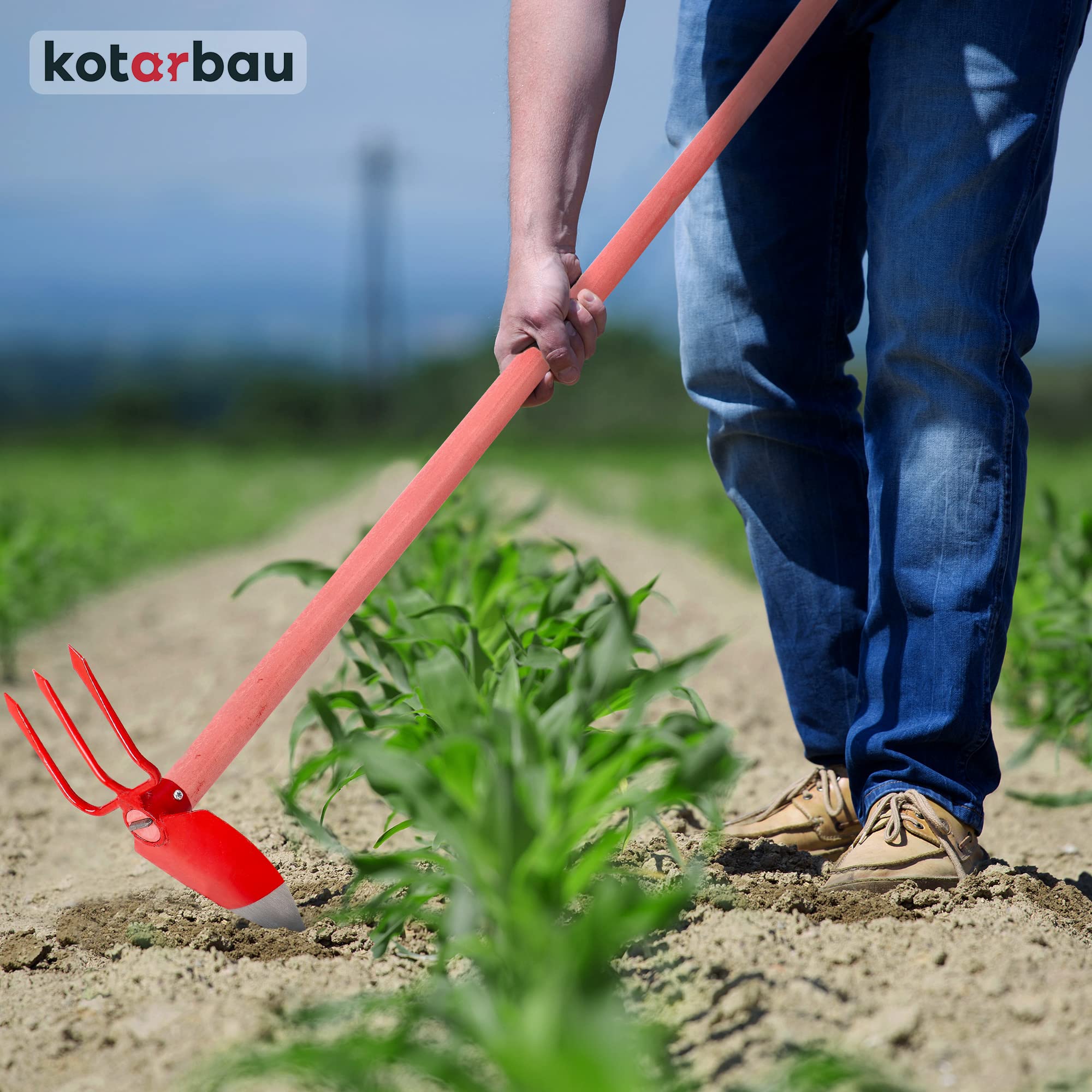 KOTARBAU® Gartenhacke Herzblatt 135 x 100 mm 3 Zinken 107 mm mit Stiel 120 cm Gartenhacke Pflanzhacke Unkrauthacke Gartenwerkzeug zum Umpflanzen Jäten Gartenpflege