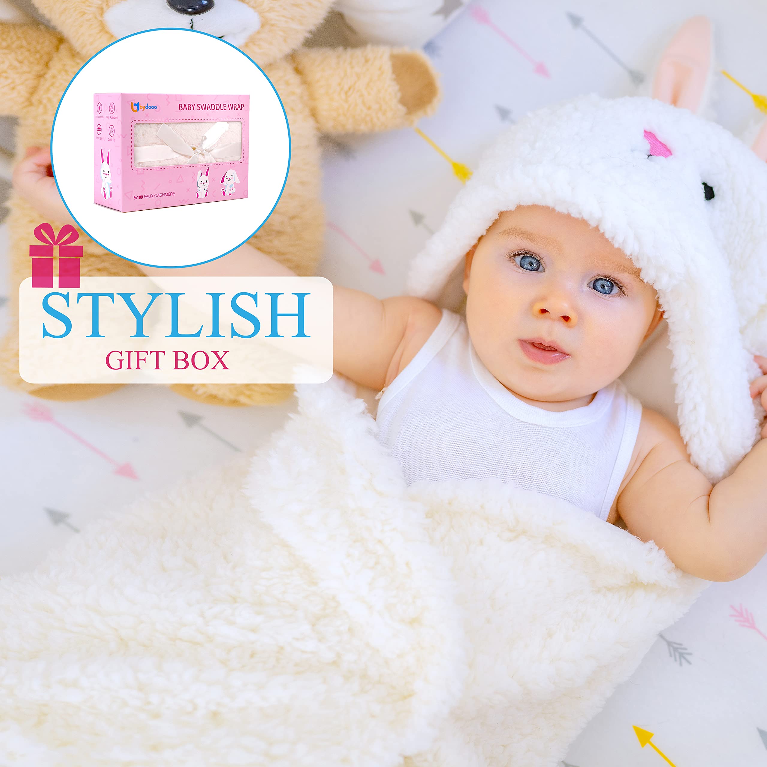 Mantas para bebé niña, manta de felpa ultrasuave, esencial para bebés de 0 a 6 meses, bonita manta de recepción, diseño de conejo, regalo de registro de recién nacidos con caja para niñas