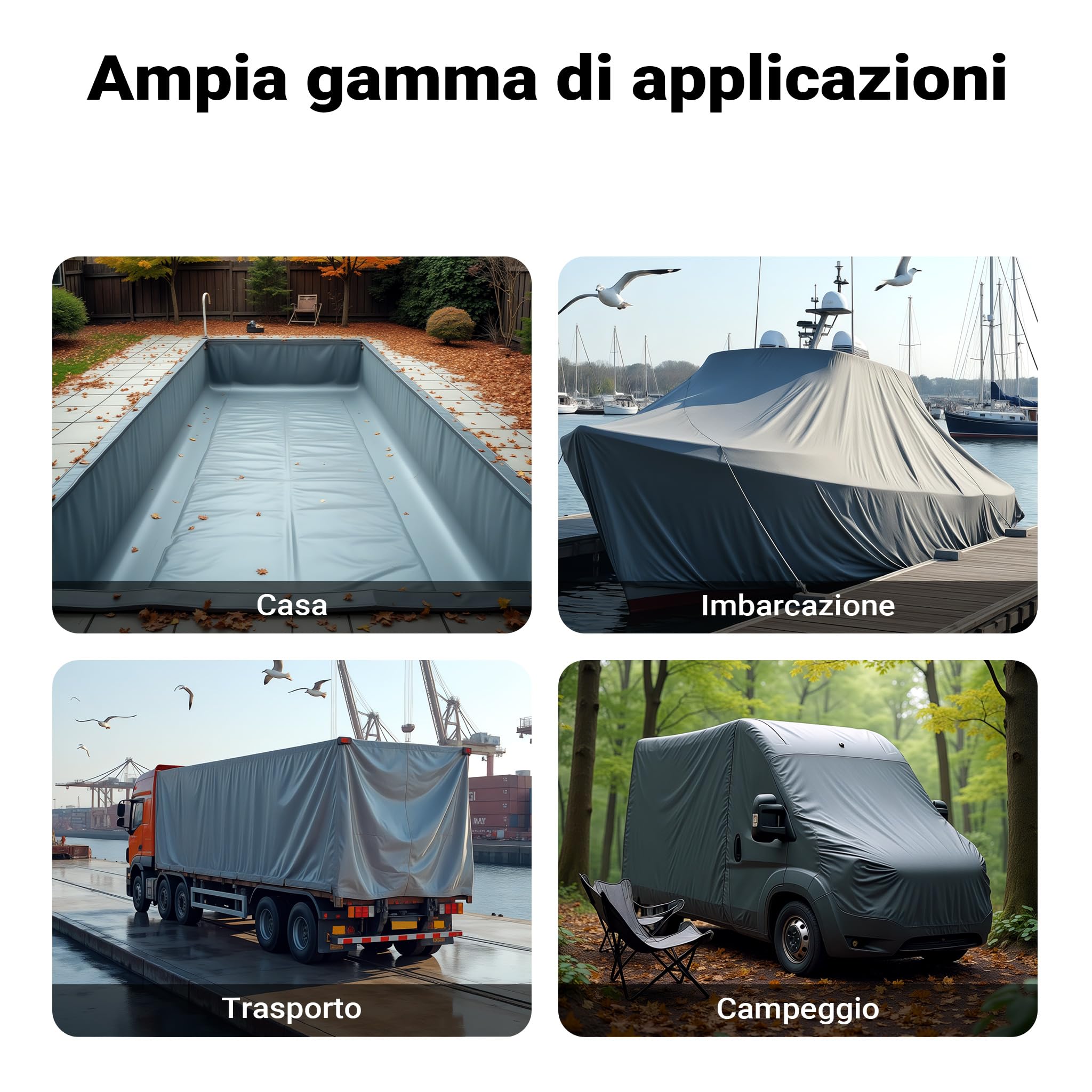 Wiltec Telone occhiellato grigio 4 x 5 m resistente alle intemperie e a raggi UV, impermeabile, robusto telo di protezione in poliestere 650 g/m² con rivestimento in PVC