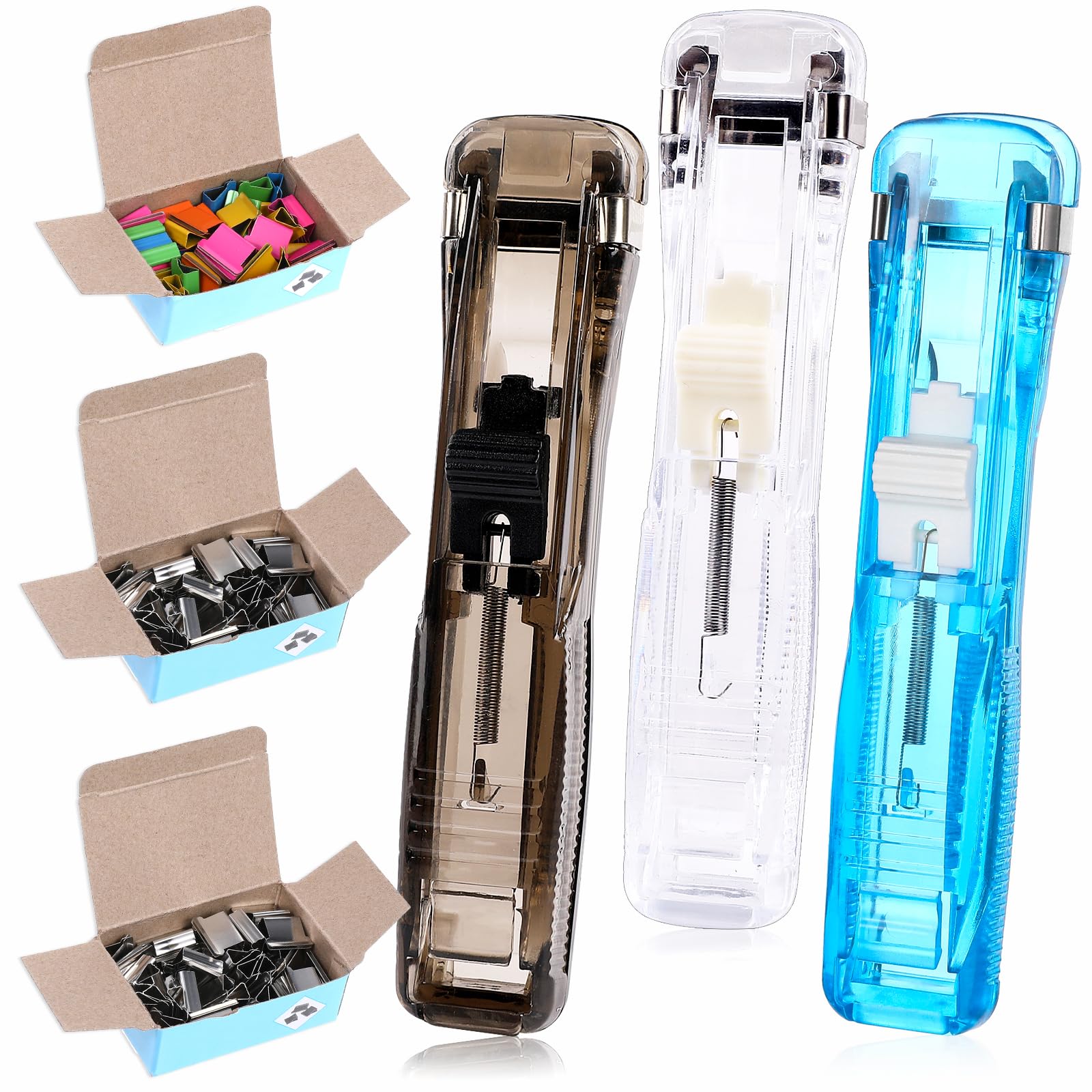 Vin Beauty 3Pcs Paper Clip Dispenser, 150 Pcs Paper Clam Clip, Iron, Plastic, Blue, 0.63 inches, Modern