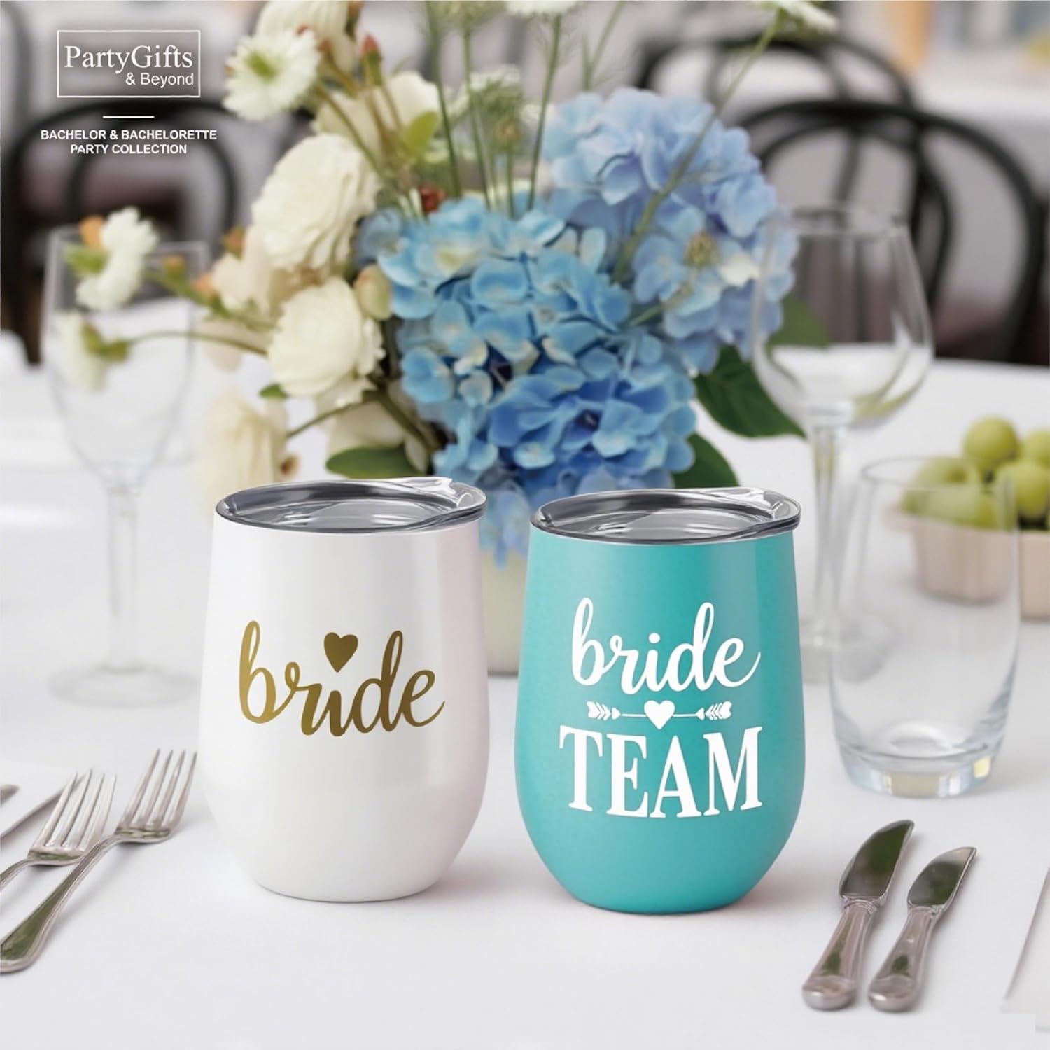 Bride Squad Bachelorette Party Cups 10 Pcs Team Bride Cups Bridesmaid Gifts Tumblers 12 Oz Insulated Cups with Lid and Straw(Turquoise)