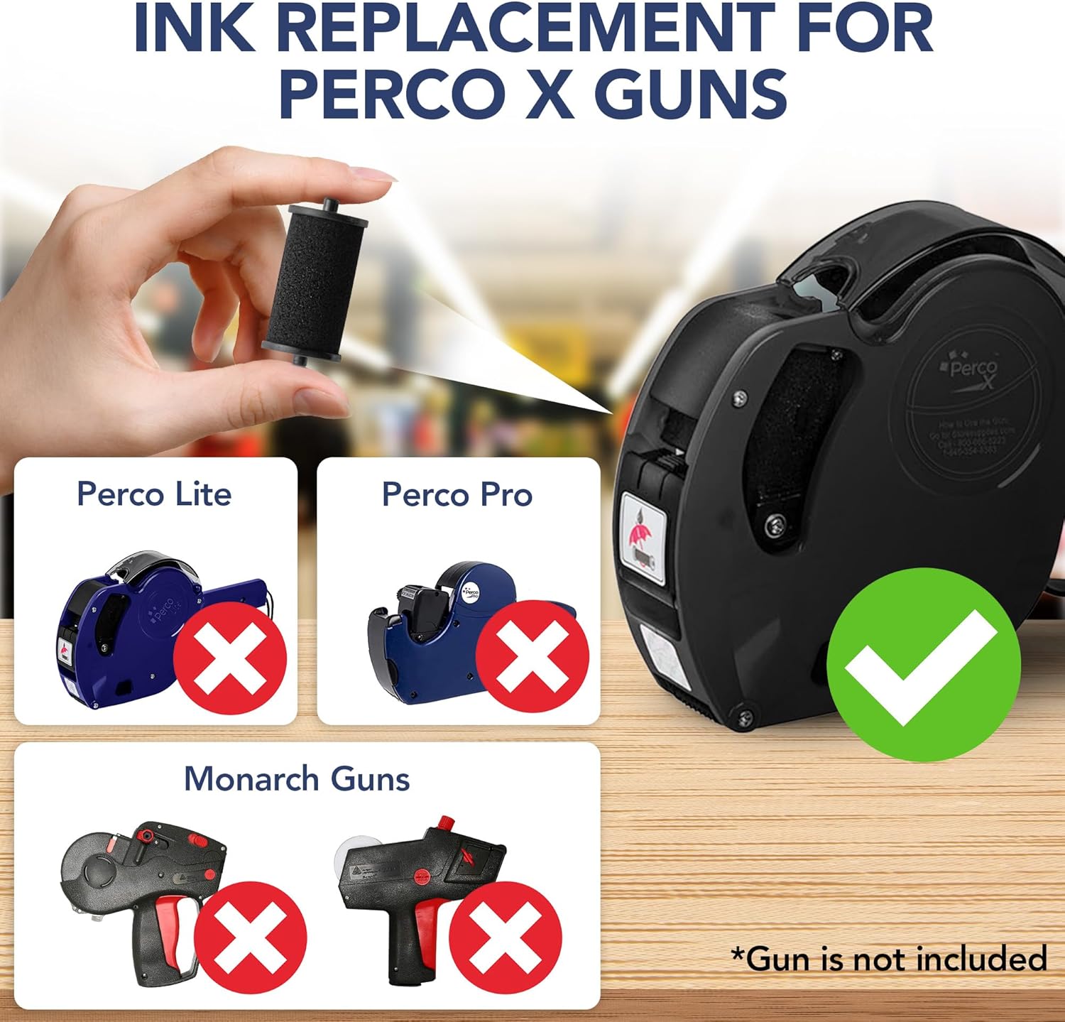 Perco X Pricing Gun Labeler Ink Rolls - Preferred Replacement Inkers for Perco X Price Tag Gun, Easy & Convenient Messy Free Ink Refill Even for Beginners (Pack of 10 Inkers)