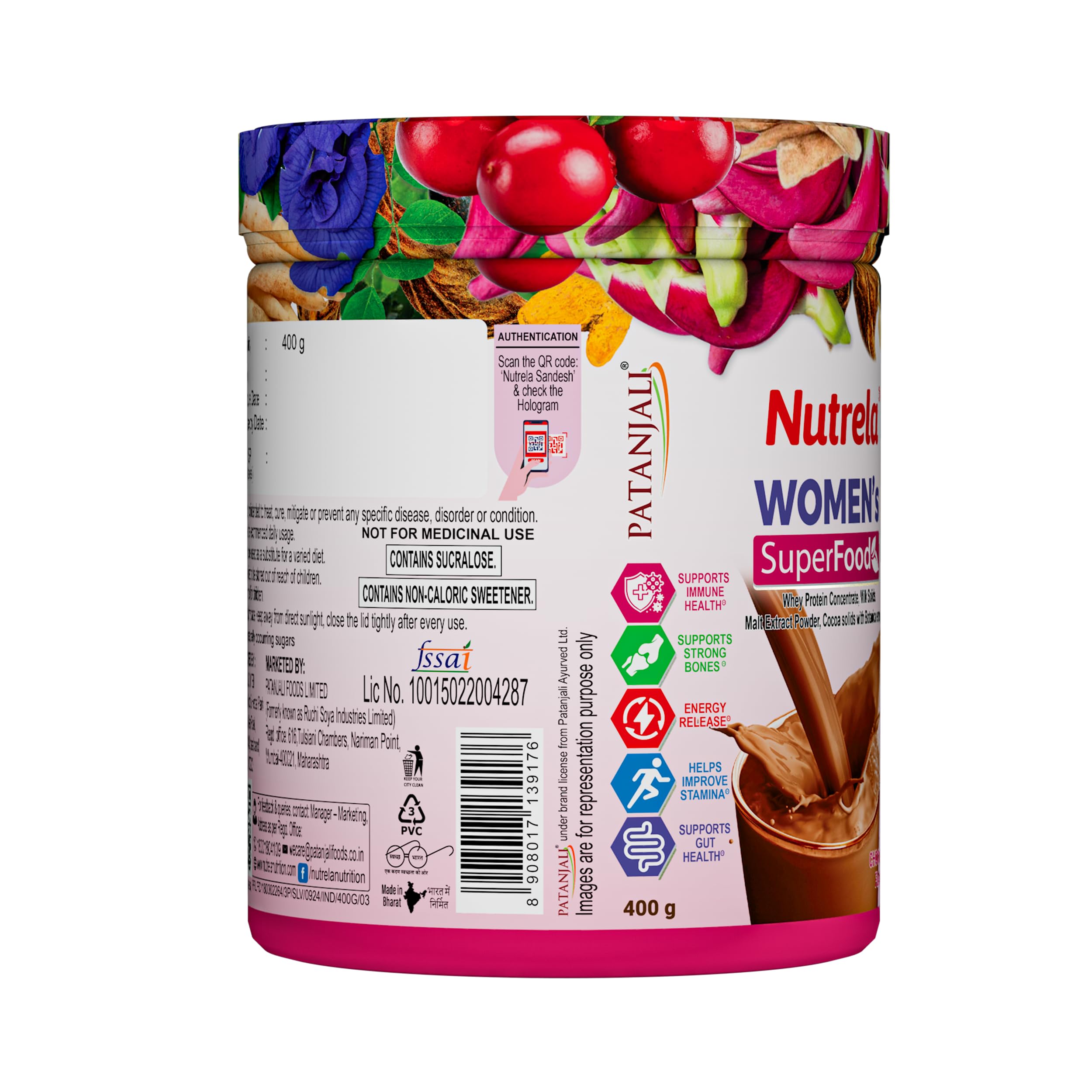 Nutrela Womens Superfood with Biofermented Vitamins & Minerals with Whey Protein Supplement Powder - 400gm, Chocolate (pack of 2) - Image 2 thumbnail