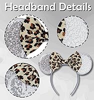 Vista 9 de Diadema con orejas de ratón de Minnie de leopardo, decoración de fiesta, diadema de orejas de ratón para disfraz de Halloween, accesorios para el 2