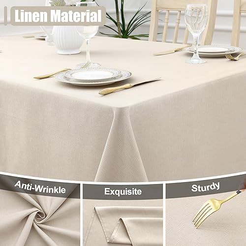 Miniatura 2 de smiry Mantel rectangular de lino sintético, mantel de tela de arpillera impermeable, fundas decorativas lavables para cocina, comedor, fiestas, 52 x