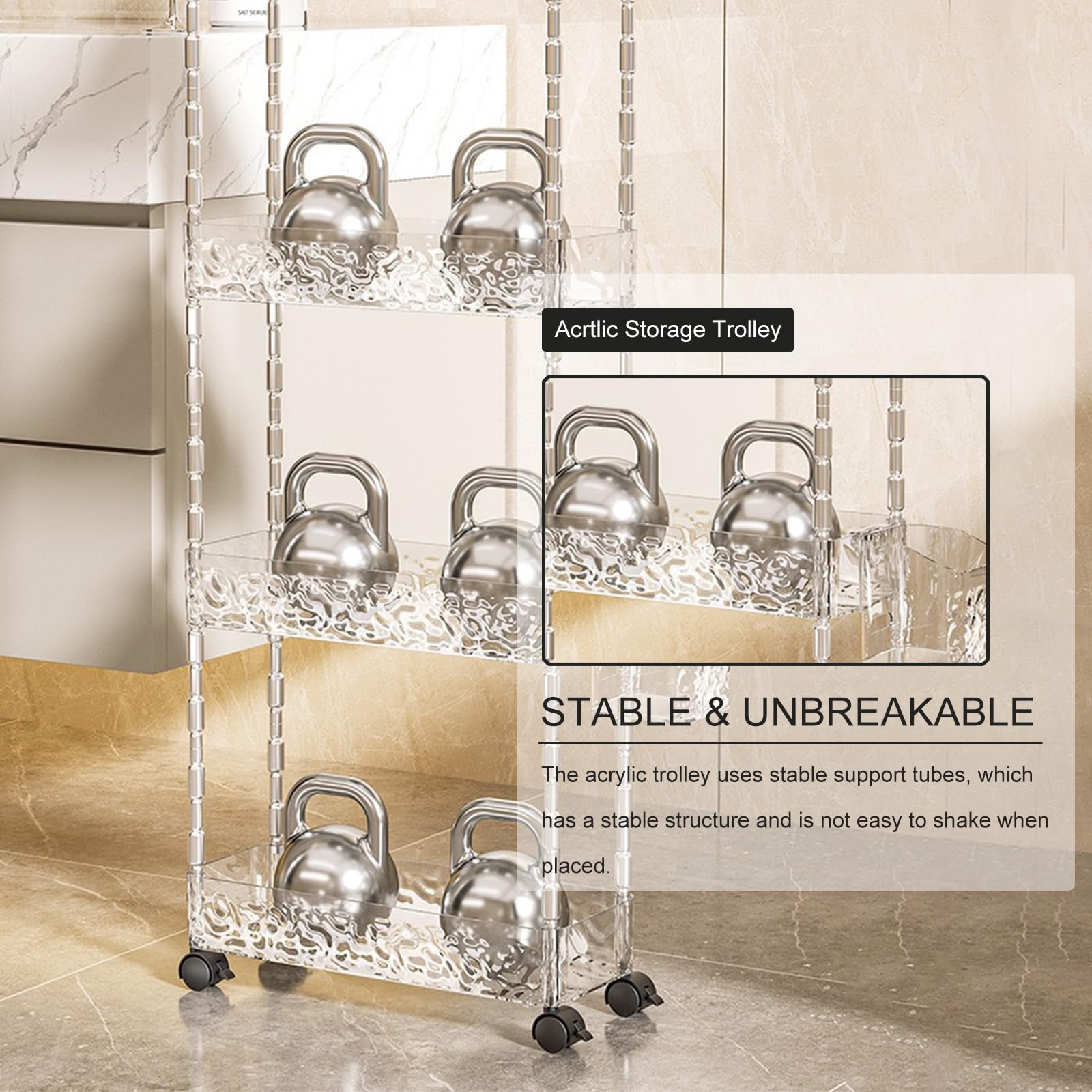 Carrito de almacenamiento, estantería móvil con cerradura para cocina y baño, 2-4 niveles, diseño delgado para una organización eficiente