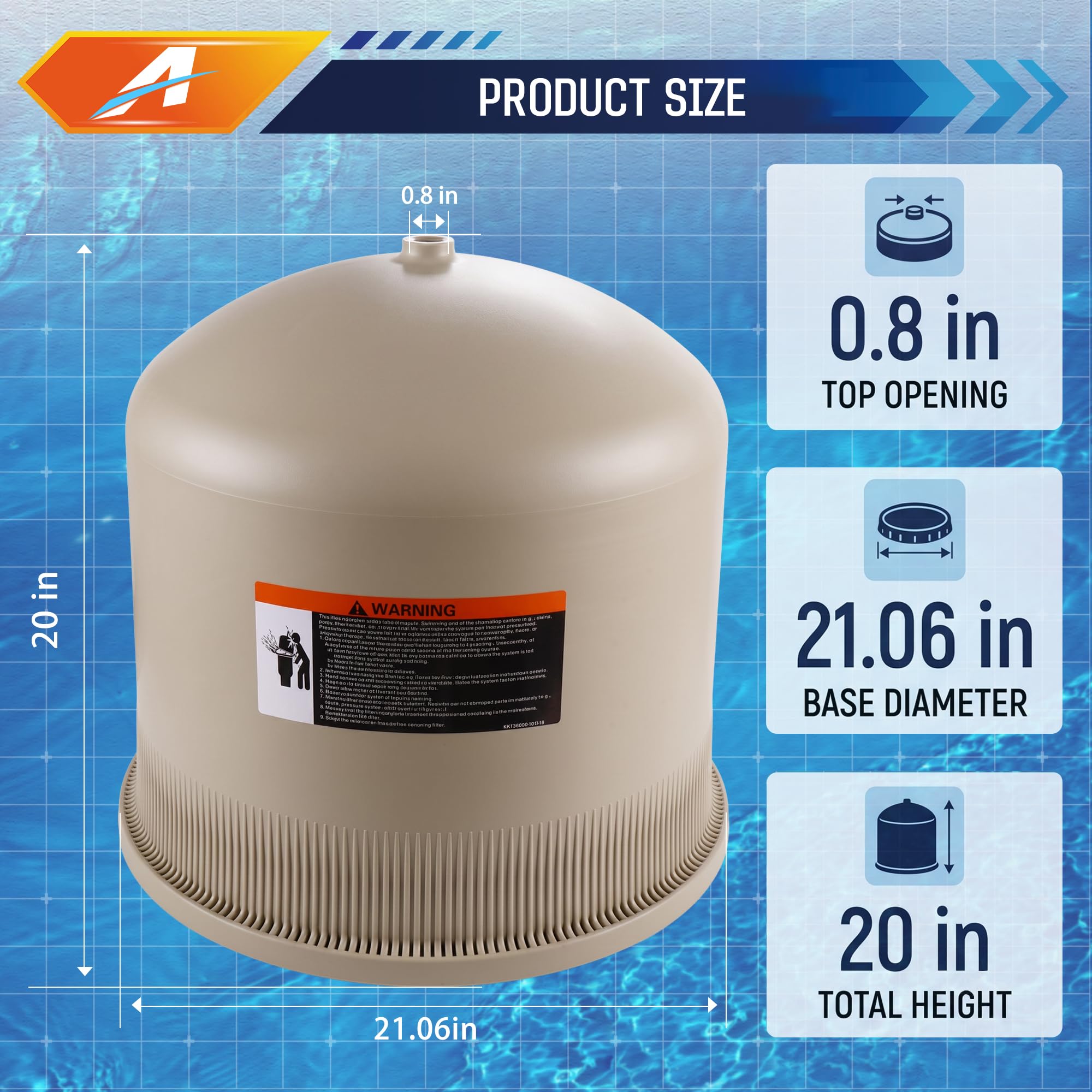 178581 Couvercle de filtre de piscine, couvercle de réservoir de filtre à amande de 53,3 cm, compatible avec les filtres Pentair Clean & Clear Plus 420 CCP420 160301 et Quad D.E. 80 pour