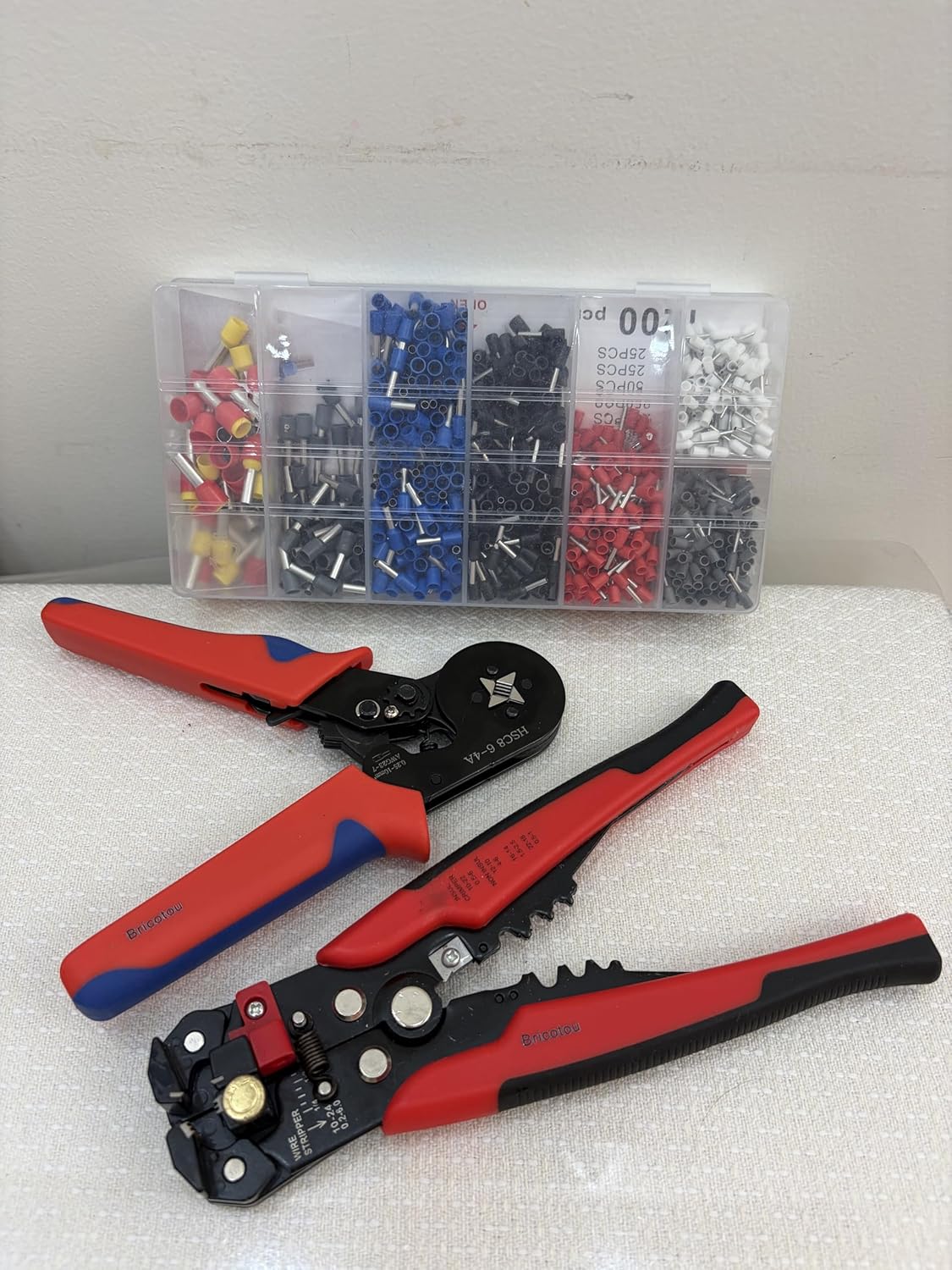Ferrule Crimping Tool Kit, AWG 23-7 Ferrule Crimper, with Crimper and Automatic Wire Stripper, Ferrule Terminal Assortment Kit