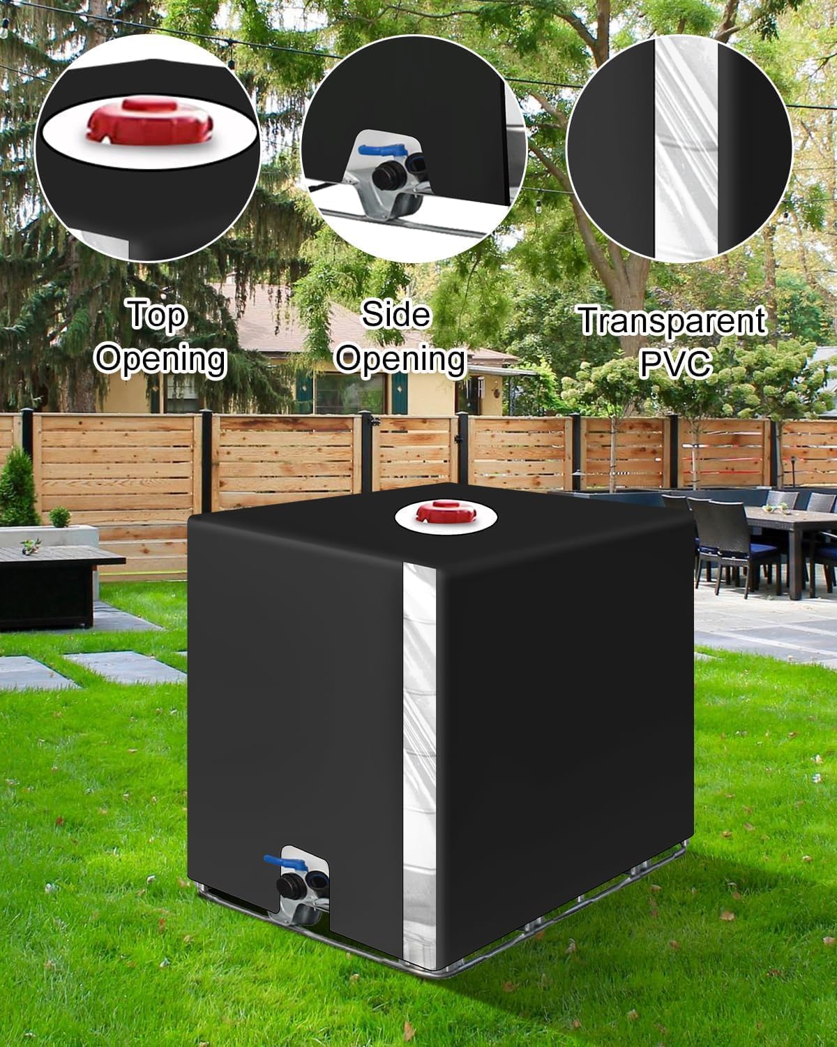 Bâche pour Cuve IBC 1000L Anti-UV Anti-Poussière Noir 116x100x120 cm