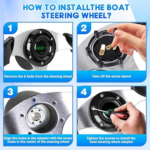 Vista 51 de RASTP Volante de barco de 12.6 pulgadas con adaptador de volante marino de eje de 3/4 pulgadas para la mayoría de barcos marinos, barcos, yates