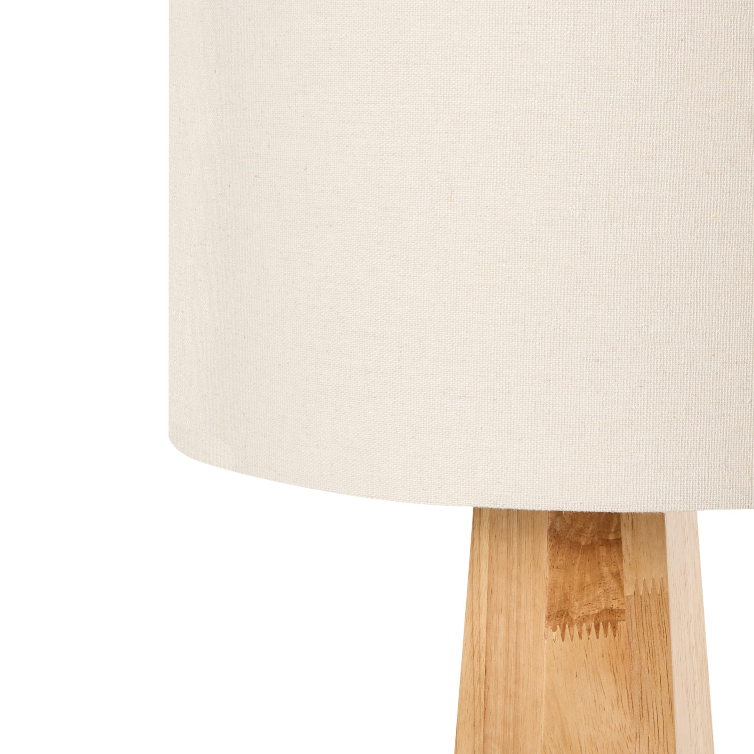 Beliani Lámpara de pie moderna con pantalla cilíndrica de tela de lino y madera de caucho natural Ilala