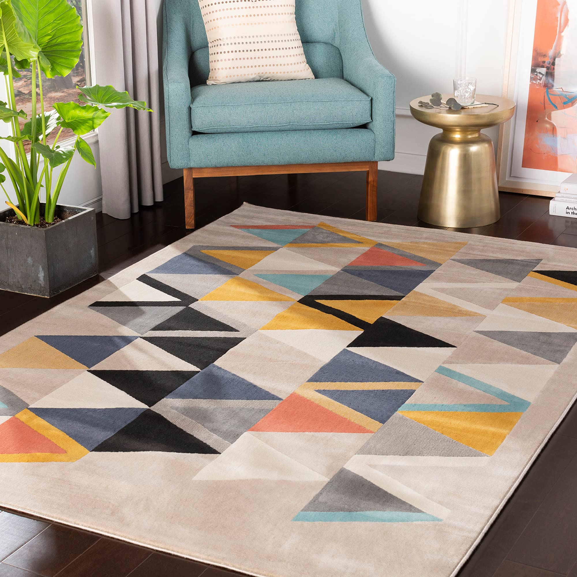 Livabliss Delaney Marietta Geometric Scandi Style Floor Covering 160x220 cm – Neutral Abstract Boho Pattern for Living Room, Dining & Kitchen, Easy Care, Beige, Orange & Grey