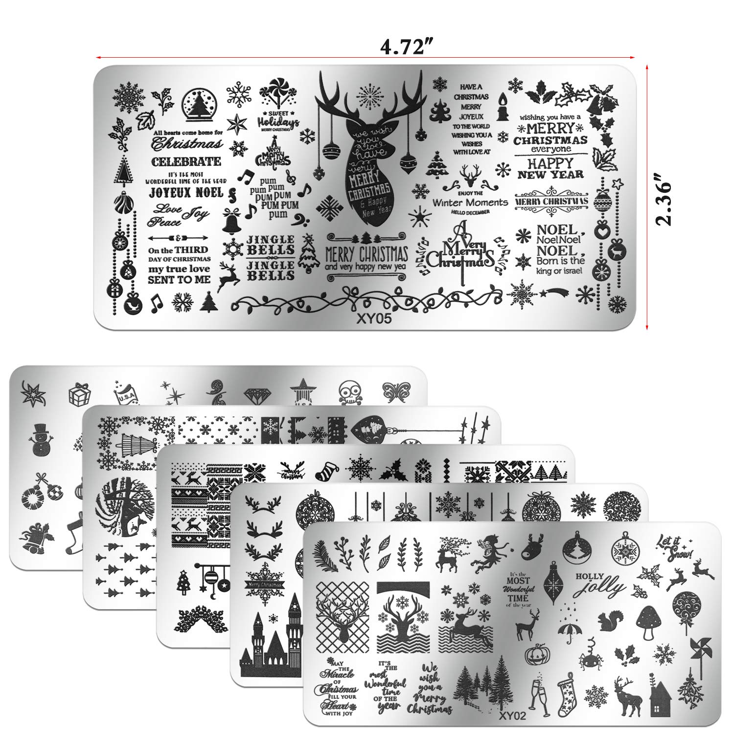 6 Pcs Christmas Nail Stamping Plate, MWoot Natale Fiocco di neve dei cervi dell'albero Nail Art Unghie Timbro Nail Art Stamp Plates Chiodo quadrato rotondo