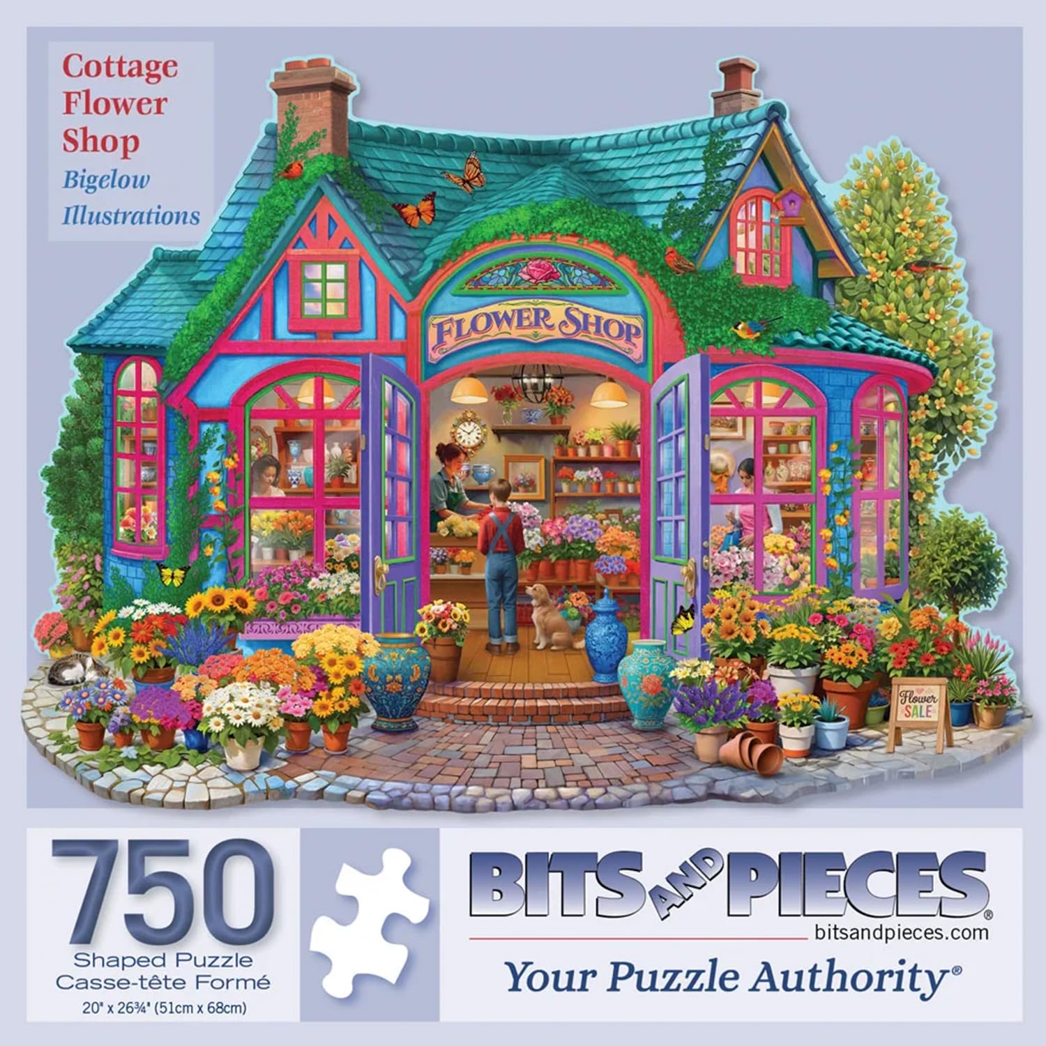 Bits and Pieces 750 Piece Puzzles for Adults - Cottage Flower Shop - Large 20" x 27" Jigsaw Puzzles 750 Pieces Floral House Shaped, No 2 Pieces Alike