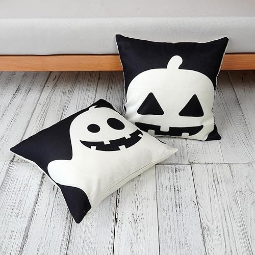 Miniatura 3 de ONWAY Juego de 2 fundas de almohada decorativas de Halloween de 16 x 16 pulgadas, diseño de calabaza fantasma, para otoño, casa de campo, patio,