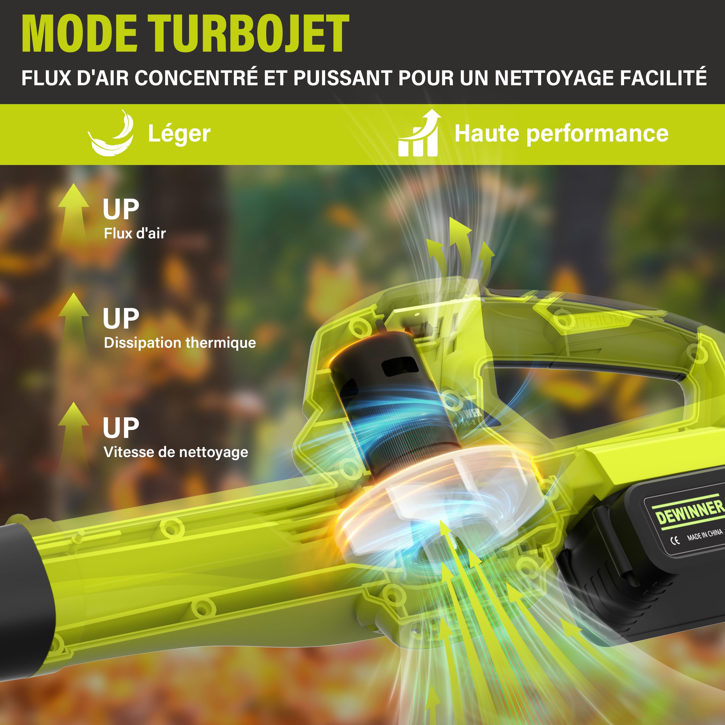 DEWINNER Souffleur de Feuilles sans Fil, 210 km/h, 2x4,0Ah Batteries